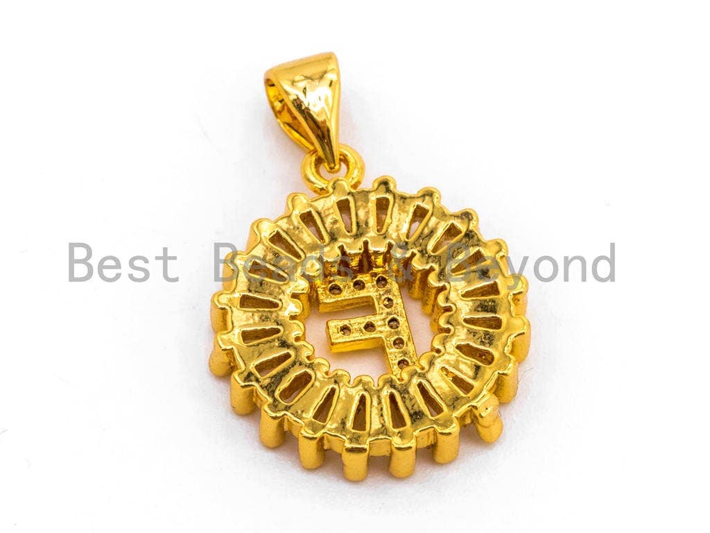 CZ Micro Pave Initial Letter F Charm/Pendent Beads,Cubic Zirconia Pave  Alphabet Beads Pendent, Gold/Silver Finish,16x18mm,sku#Z225