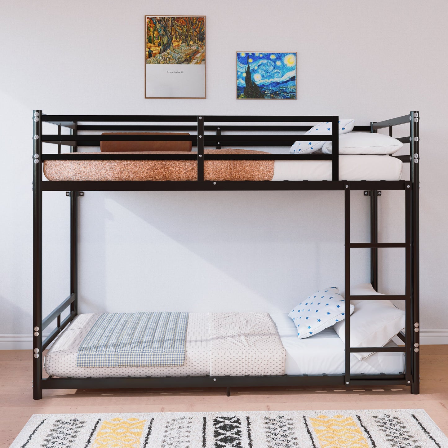 Bunk Bed with Ladder and High Guardrail