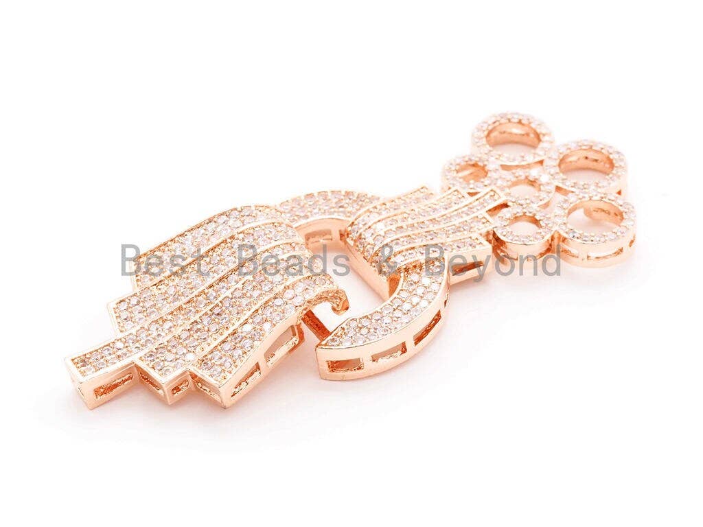 CZ Micro Pave Multi Ring Fold Over Clasp, Cubic Zirconia Buckle Clasp/Connector, 60x24mm, sku#H17