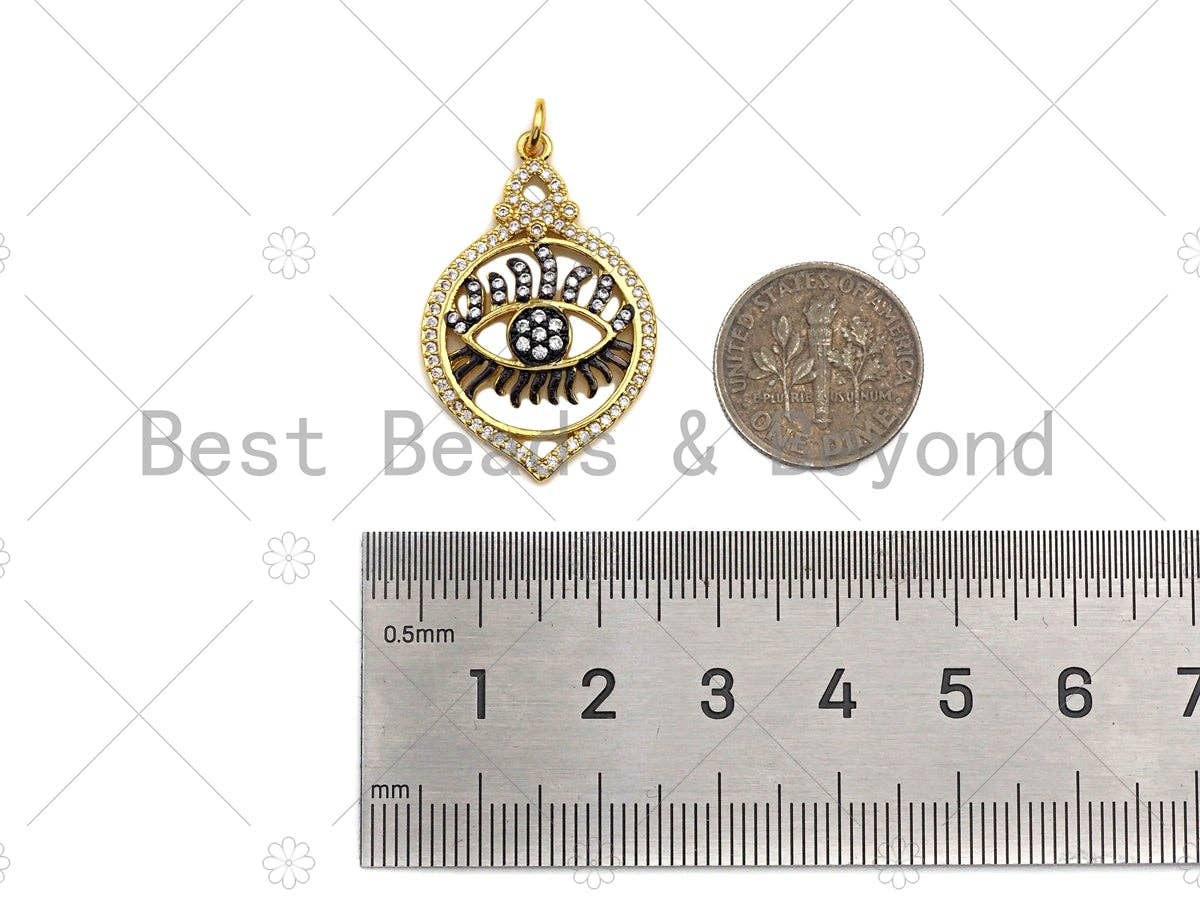 Dual CZ Micro Pave Evil Eye Charm,  Sku#L515