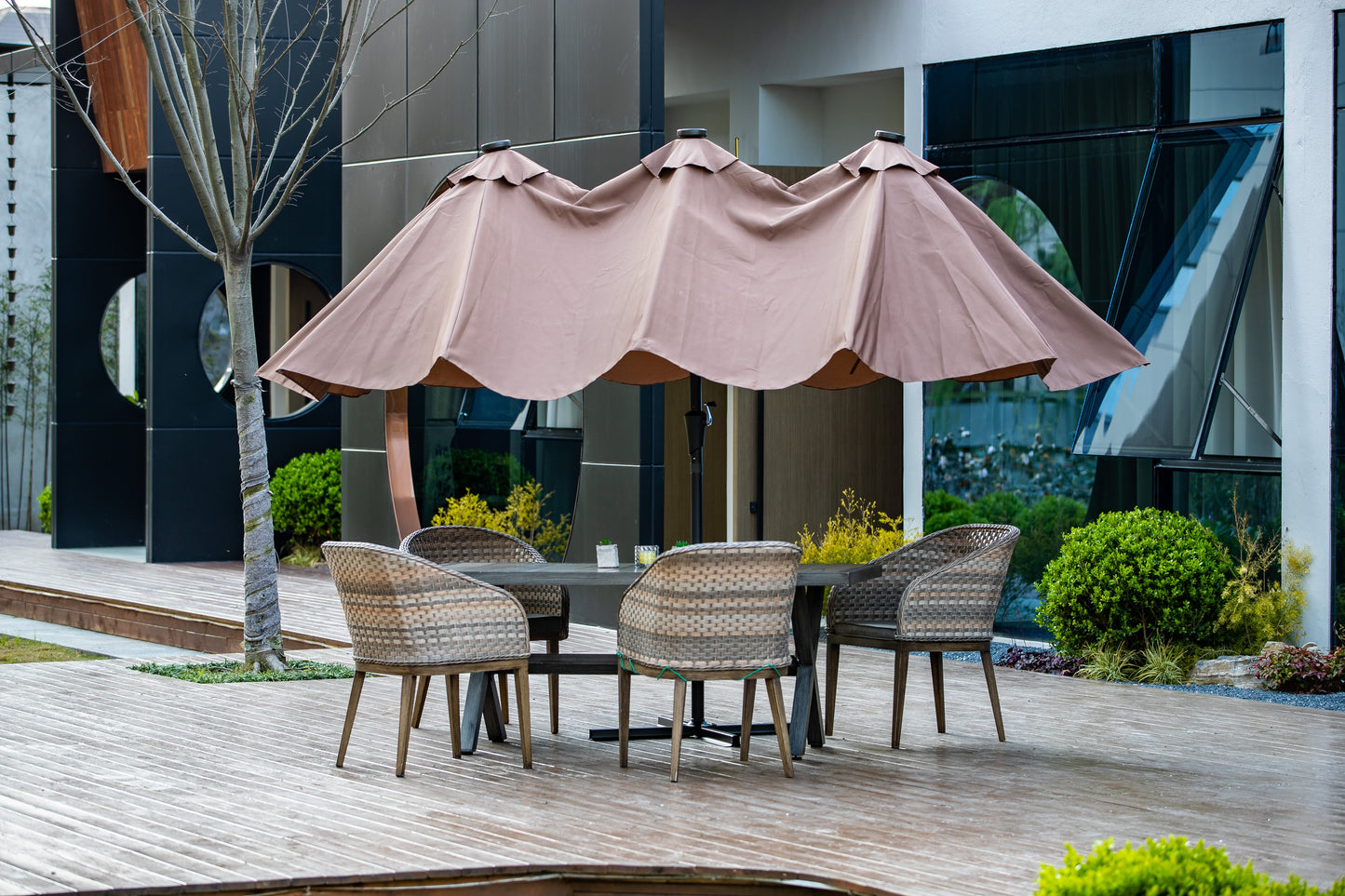 Ainfox 15 x 8.8' Outdoor Double-Sided Market Patio Umbrella Solar Lighted 48 Led Light - Base is not included