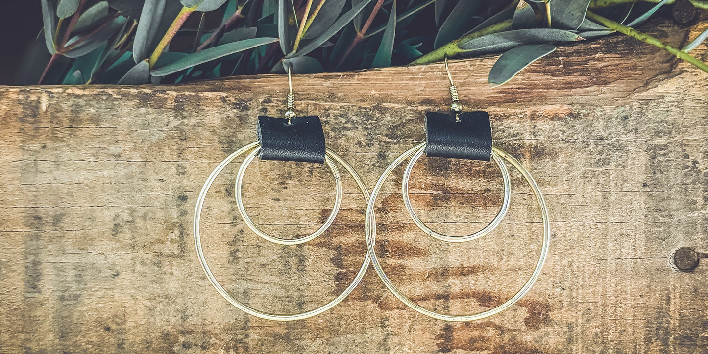 Beautiful Leather Hoop Earrings- Gold or Silver