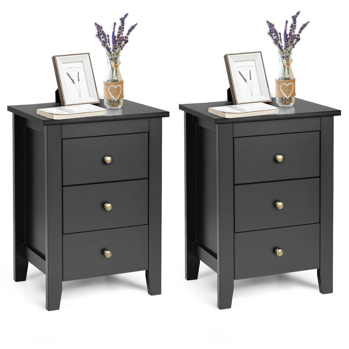 Set of 2 Nightstand End Beside Table Drawers