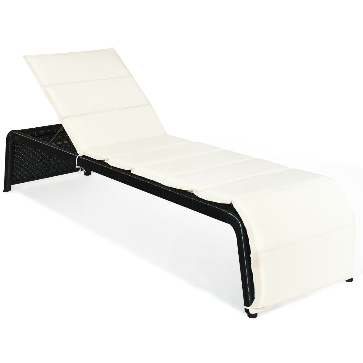 Patio Rattan Lounge Chair Back Adjustable Chaise Recliner with Cushioned