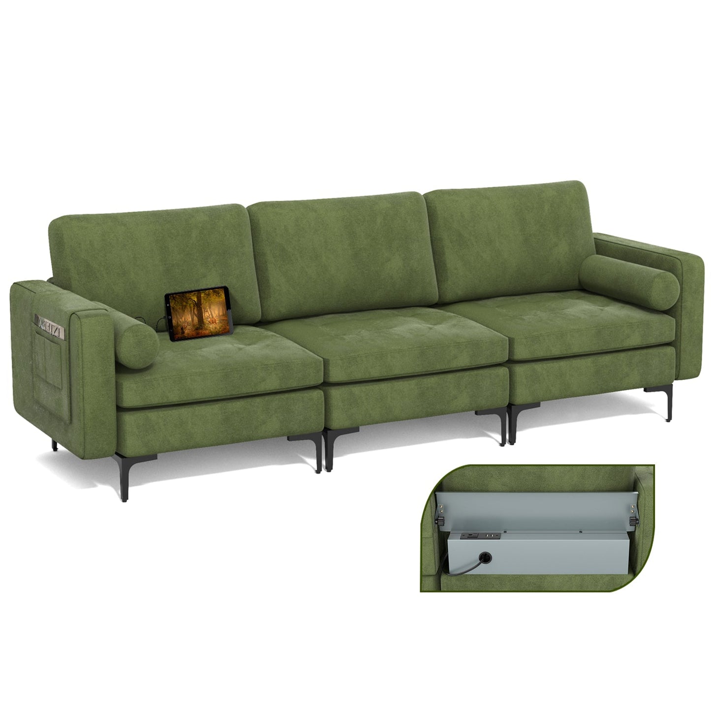 Modular 1/2/3/4-Seat L-Shaped Sectional Sofa Couch with Socket USB Port-3-Seat with USB port