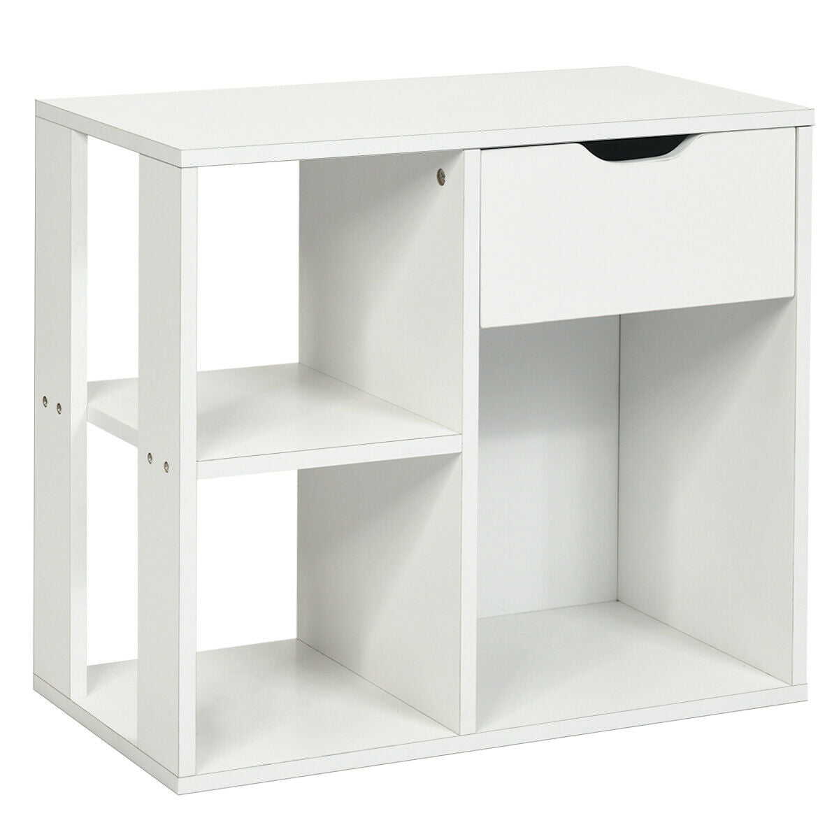 3-Cube Bookcase 2-tier Wooden Storage Shelf with Pull-out Drawer-Brown