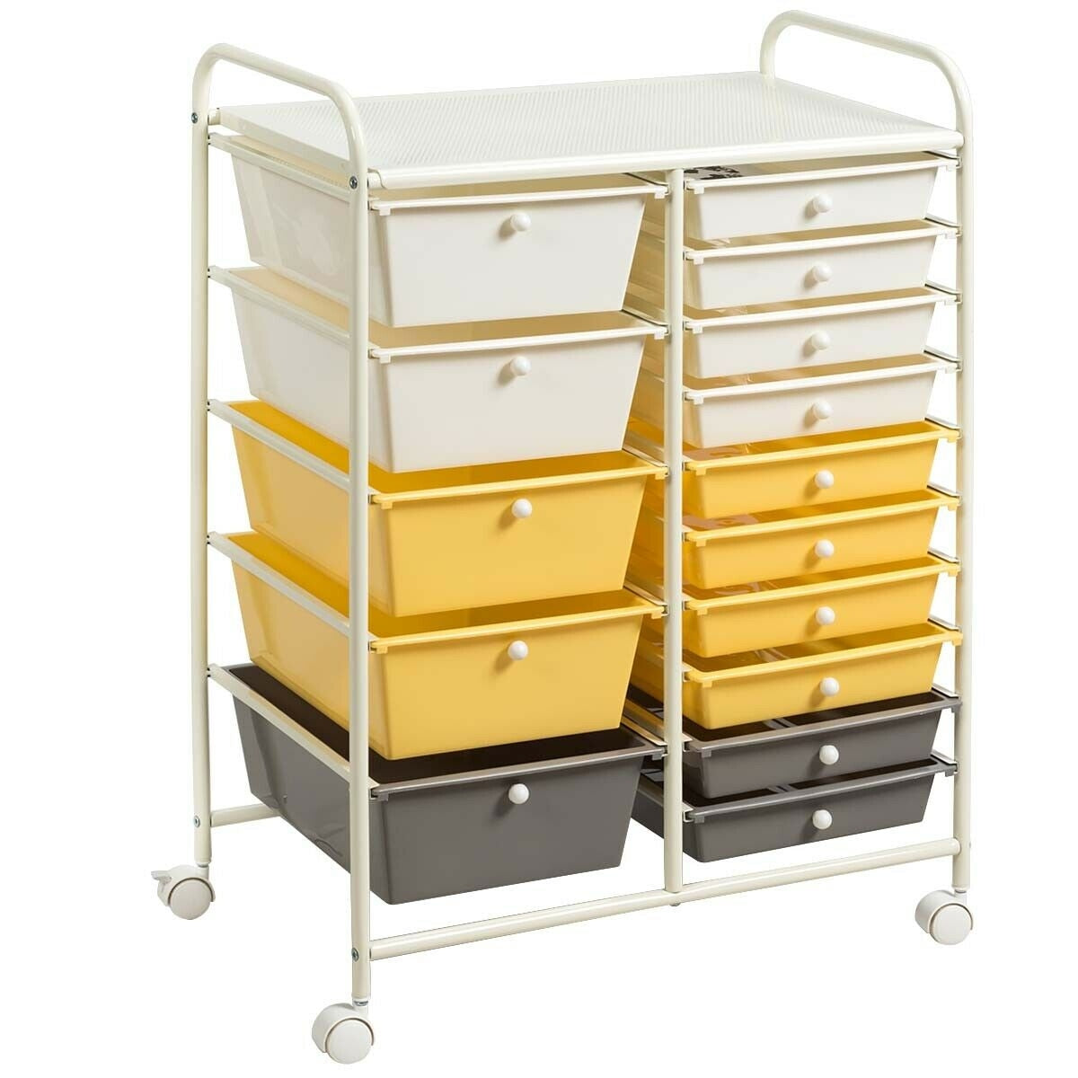 15-Drawer Utility Rolling Cart with Drawers Multi-Use Storage-Icecream Multicolor