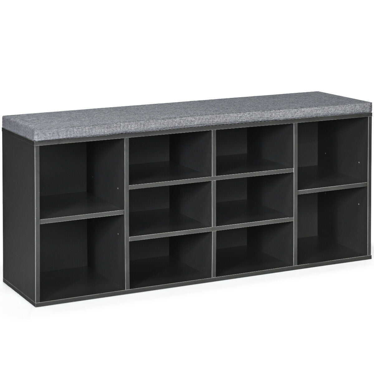 10-Cube Organizer Shoe Storage Bench with Cushion for Entryway