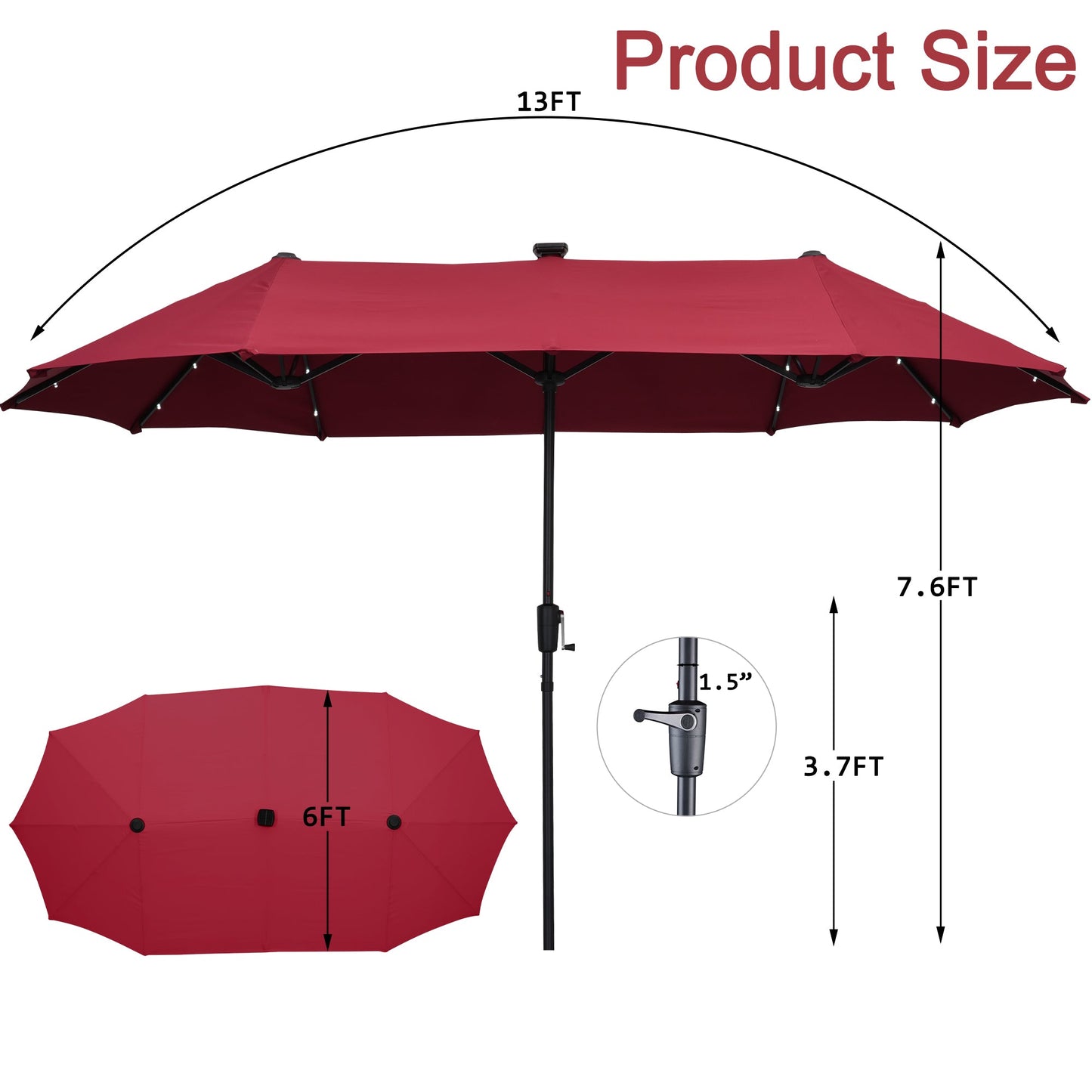 Ainfox 13ft Large Patio Umbrella with Solar Lights, Outdoor Double-Sided Rectangle Market Heavy Duty Umbrellas without Base