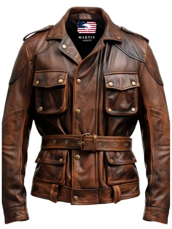 Men’s Military Style Vintage Leather Jacket