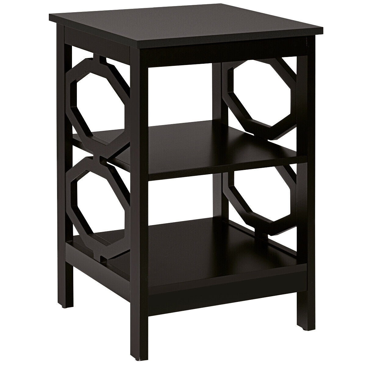 3-tier Nightstand Sofa Side End Accent Table-Black