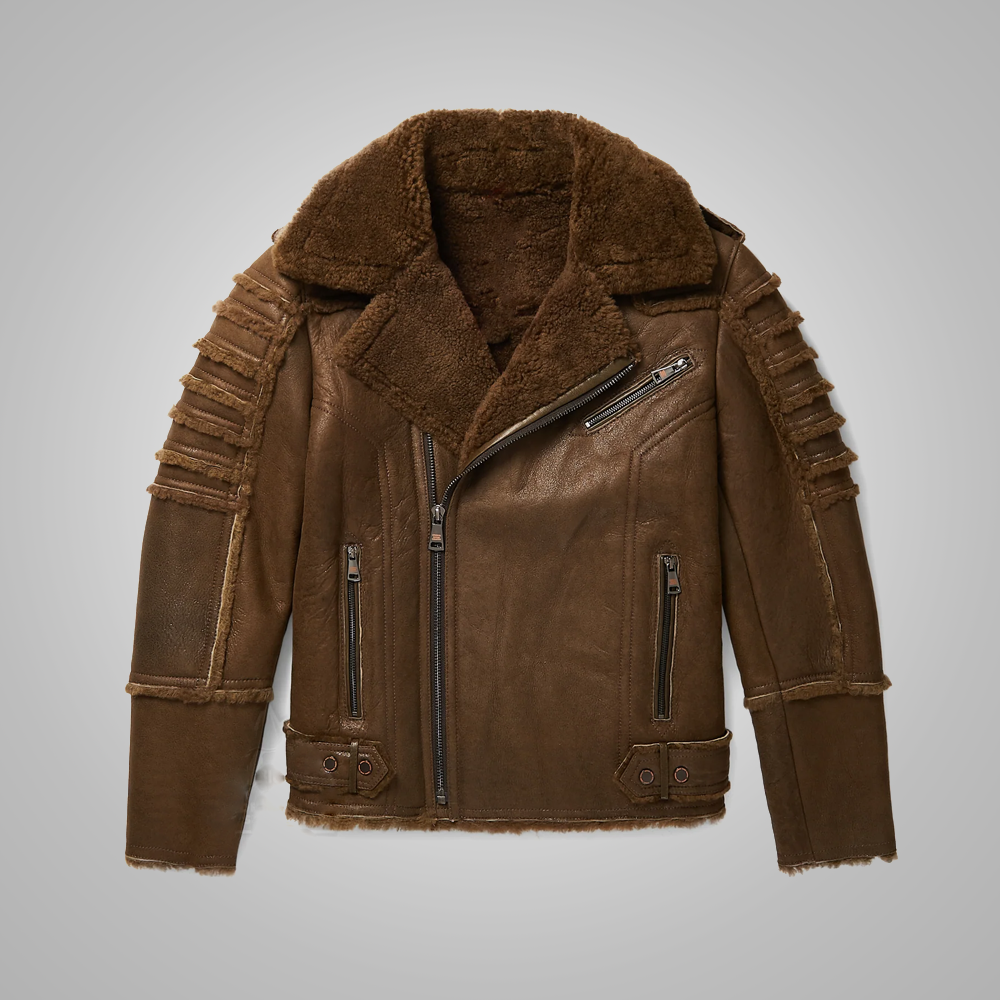 Men’s B3 Real Brown Sheepskin Shearling Aviator Leather Bomber Flying Jacket
