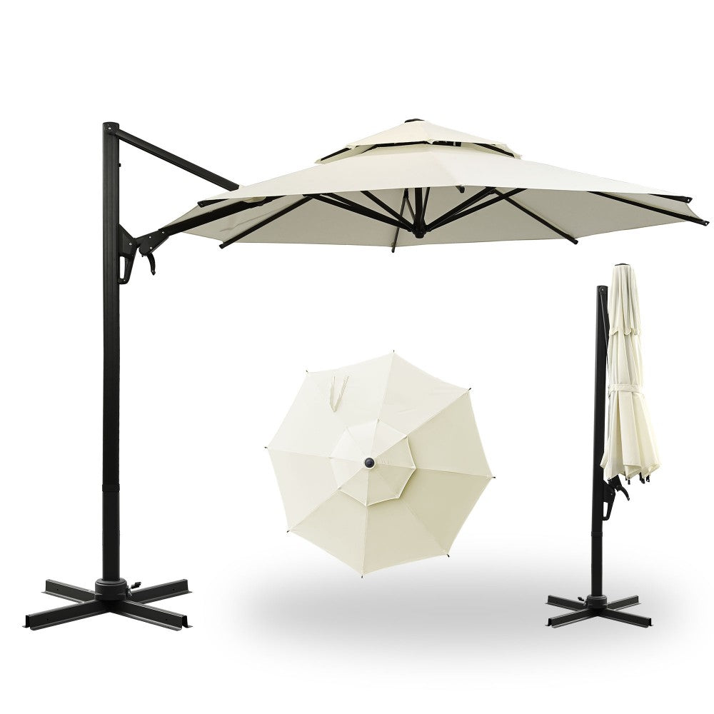 Ainfox 10ft Double Top Heavy-Duty Patio Cantilever Umbrella with Cross Base,5-Year-Non-Fading Outdoor Large Offset Hanging Aluminum Rotation Sun Shade Umbrella with 360°Rotation Adjustable