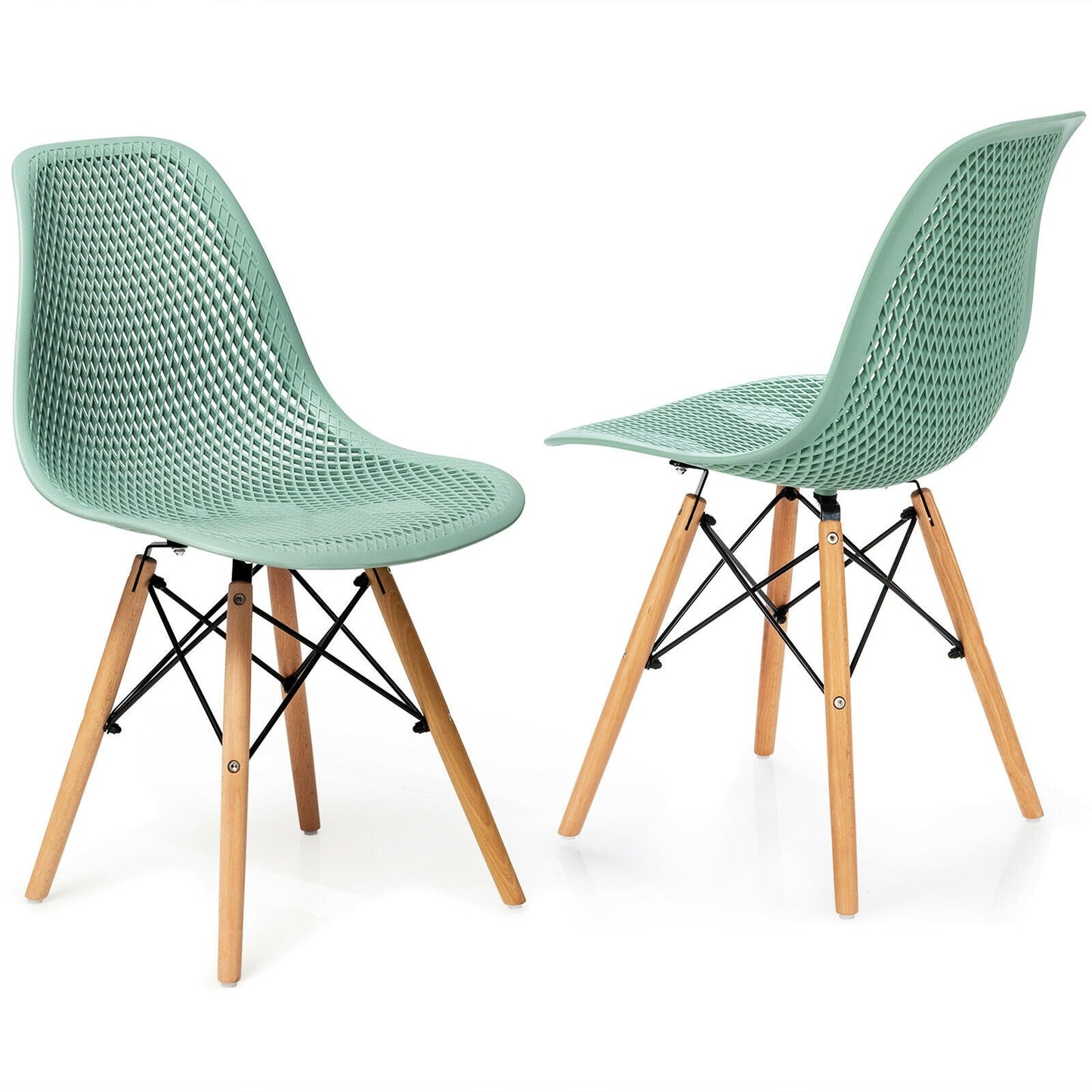 2 Pcs Modern Plastic Hollow Chair Set with Wood Leg