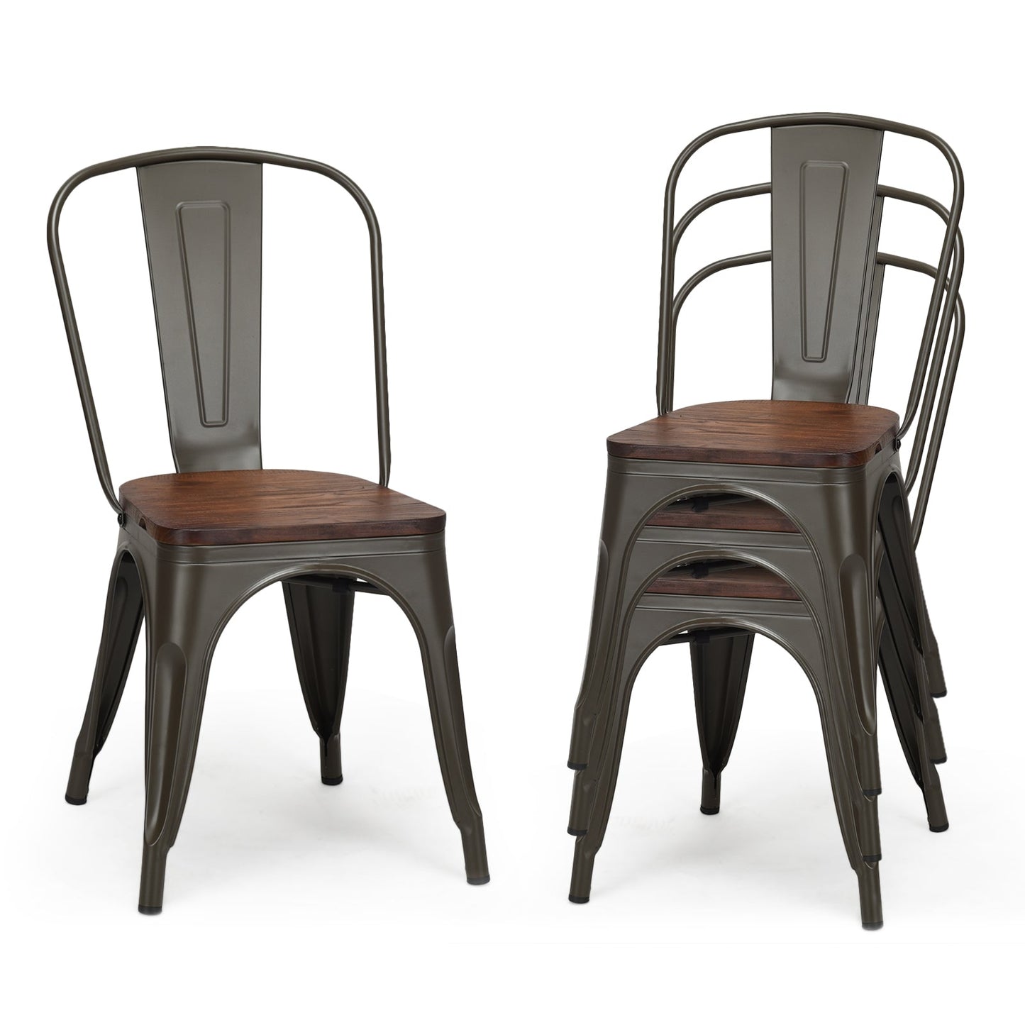 18 Inch Height Set of 4 Stackable Style Metal Wood Dining Chair