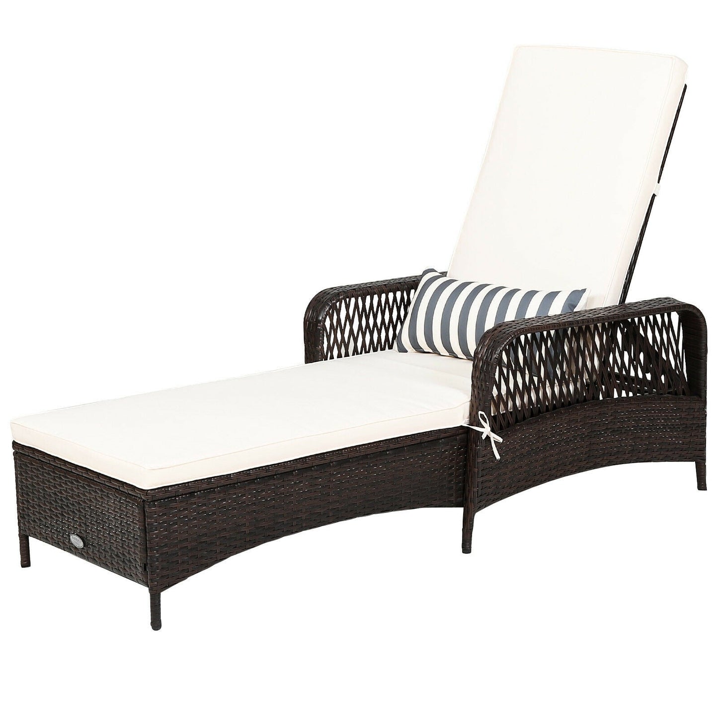 Outdoor Patio Wicker Chaise Lounge Chair with Adjustable Backrest and Pillow