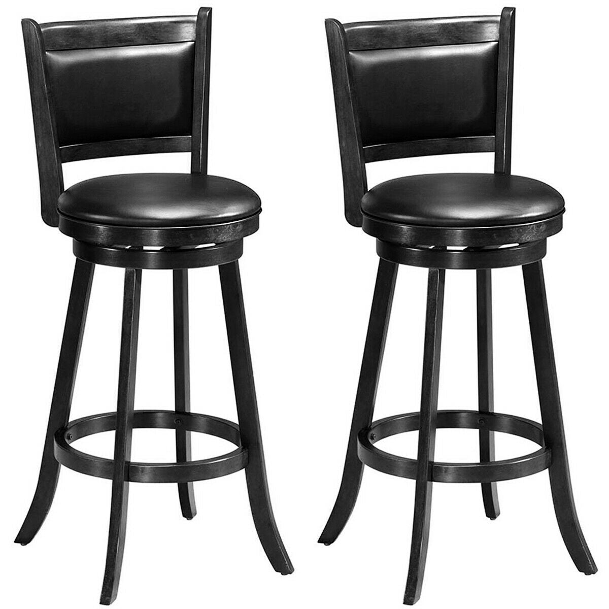 Set of 2 29 Inch Swivel Bar Height Stool Wood Dining Chair Barstool