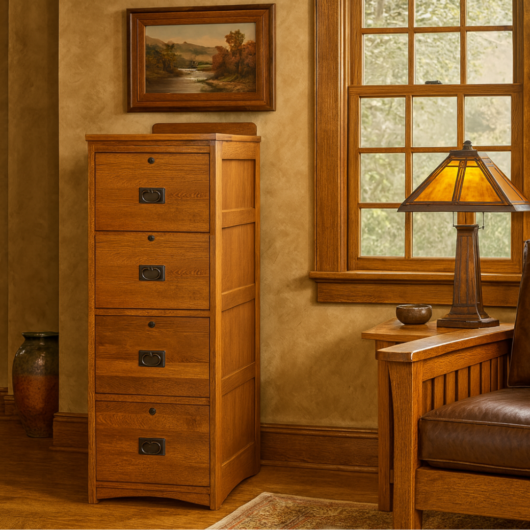 Mission Solid Oak 4 Drawer File Cabinet - Michaels Cherry