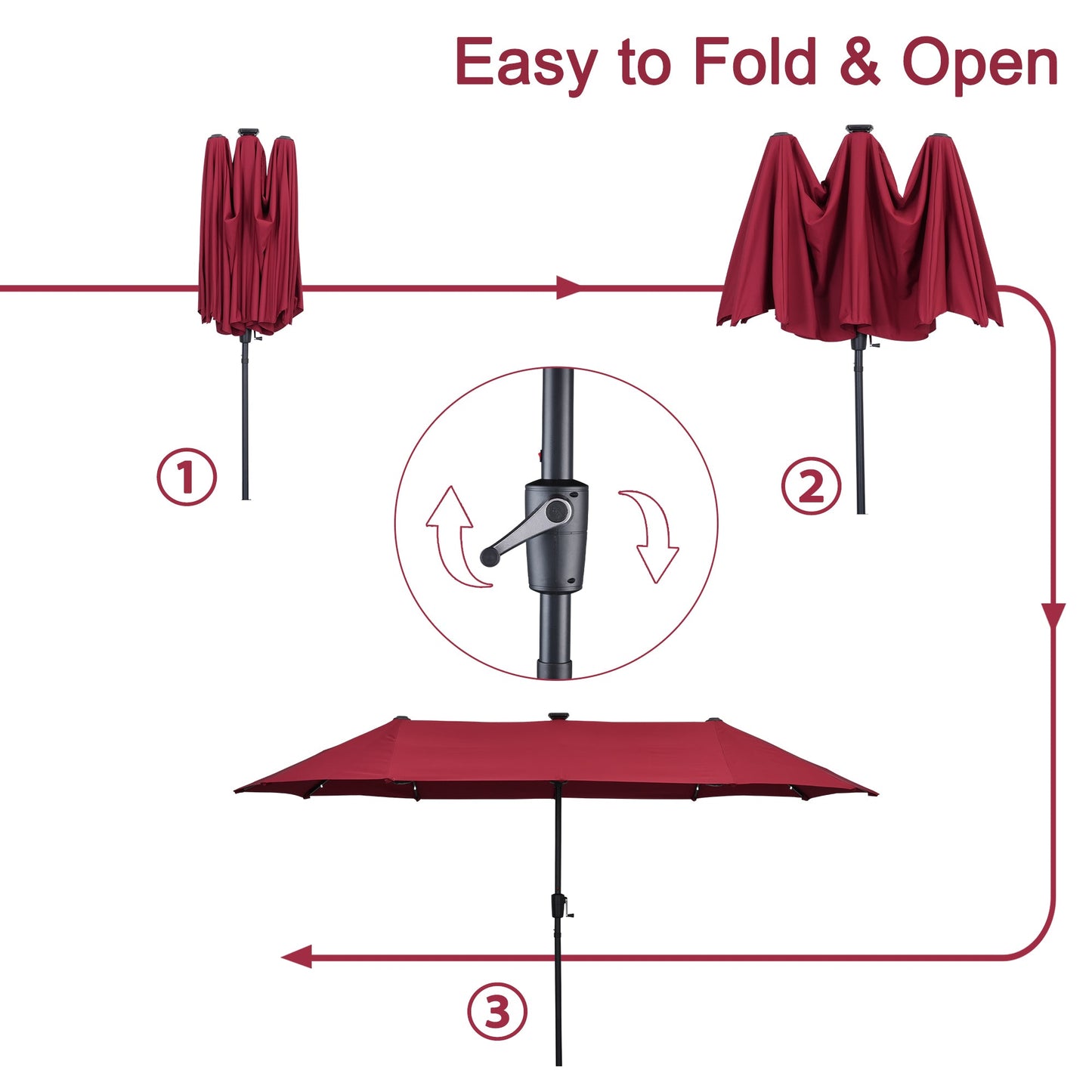 Ainfox 13ft Large Patio Umbrella with Solar Lights, Outdoor Double-Sided Rectangle Market Heavy Duty Umbrellas without Base