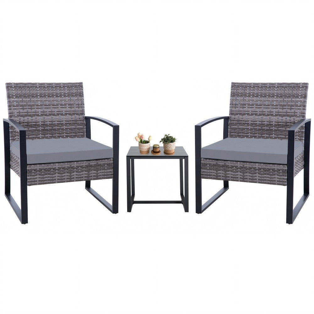 Ainfox  3 Pieces Outdoor Patio Sofa Set, Patio Bistro Set, All-Weather Wicker Conversation Set