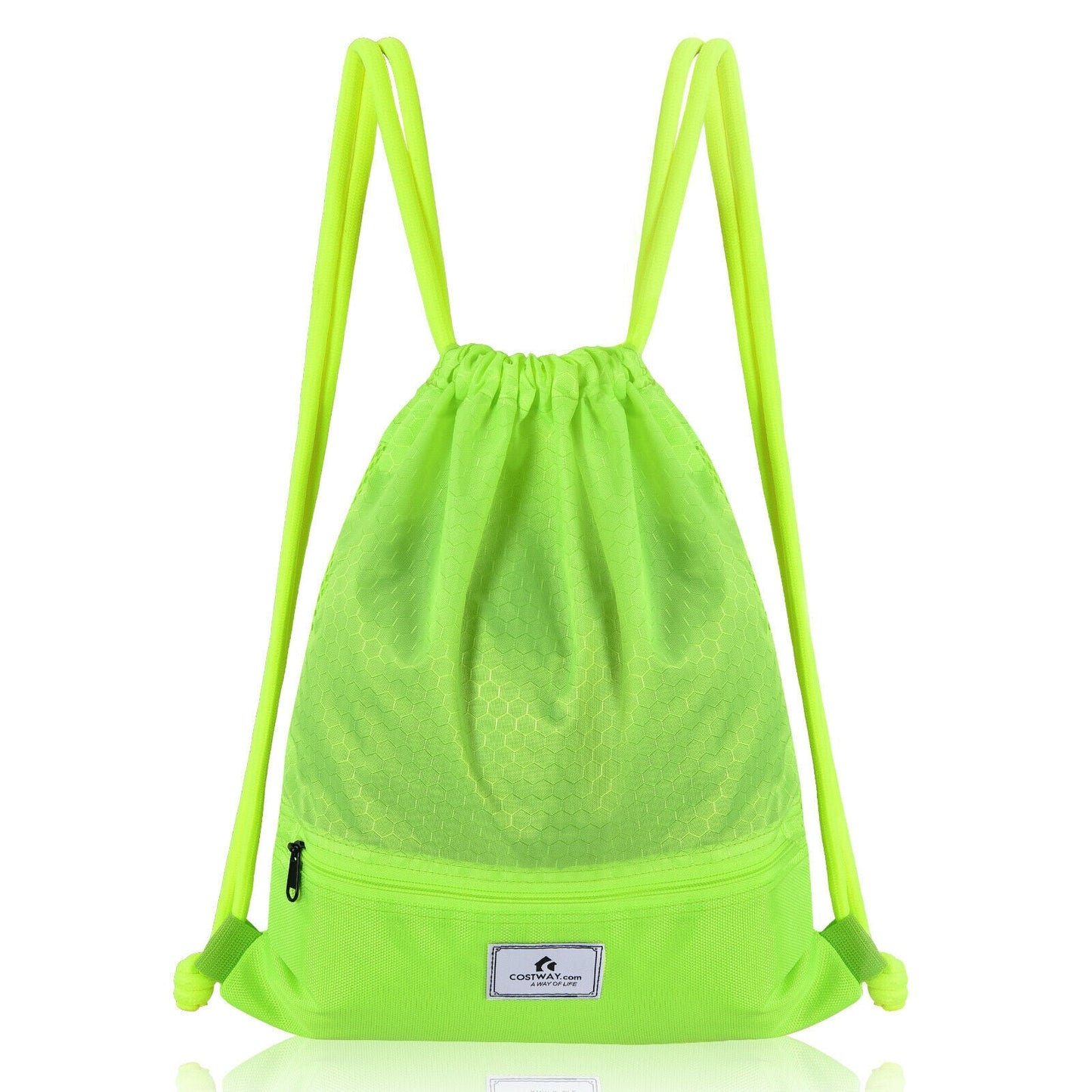 Drawstring Backpack String Bag Foldable Sports Sack with Zipper Pocket-Green