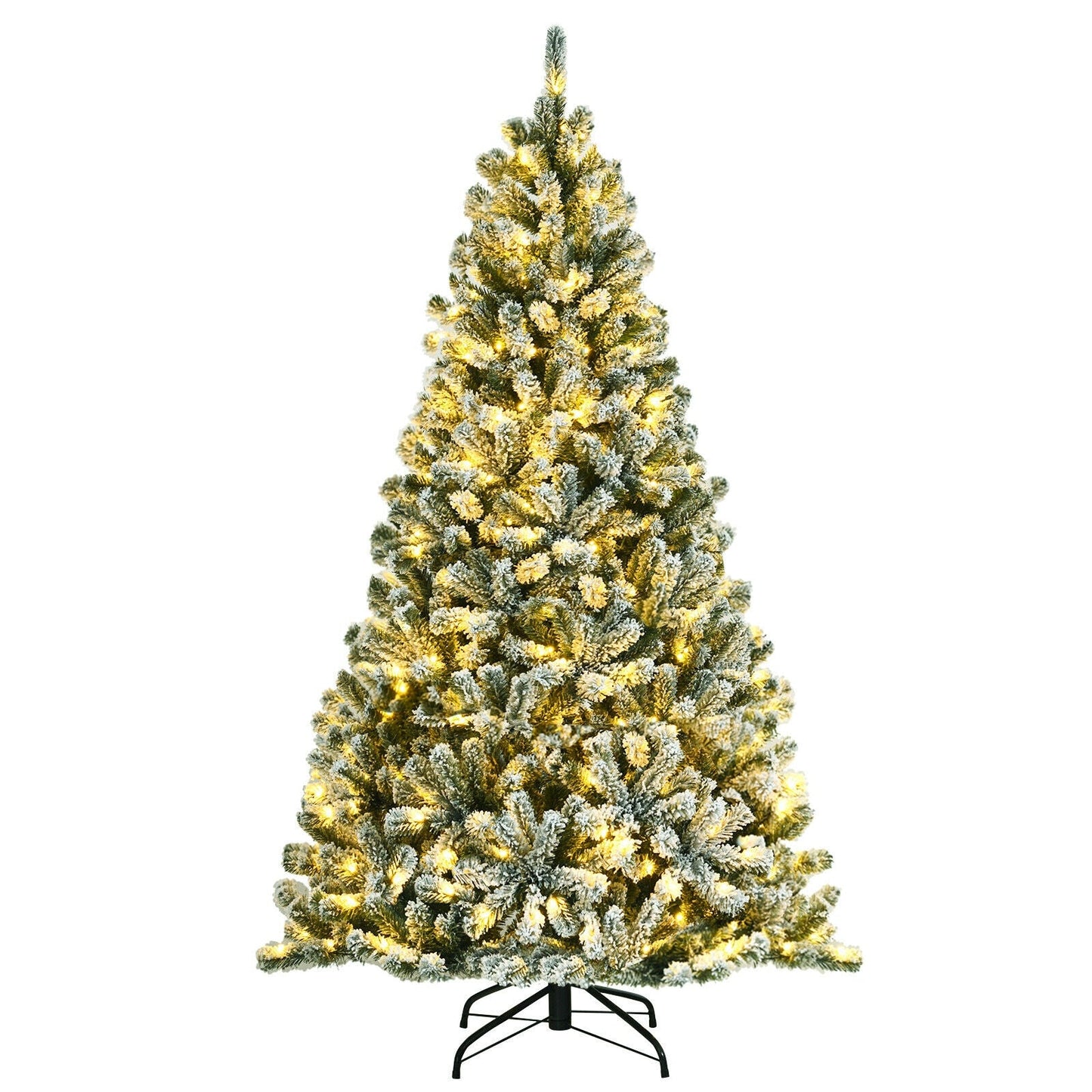 6 Feet Pre-lit Snow Flocked Hinged Christmas Tree with 928 Tips and Metal Stand