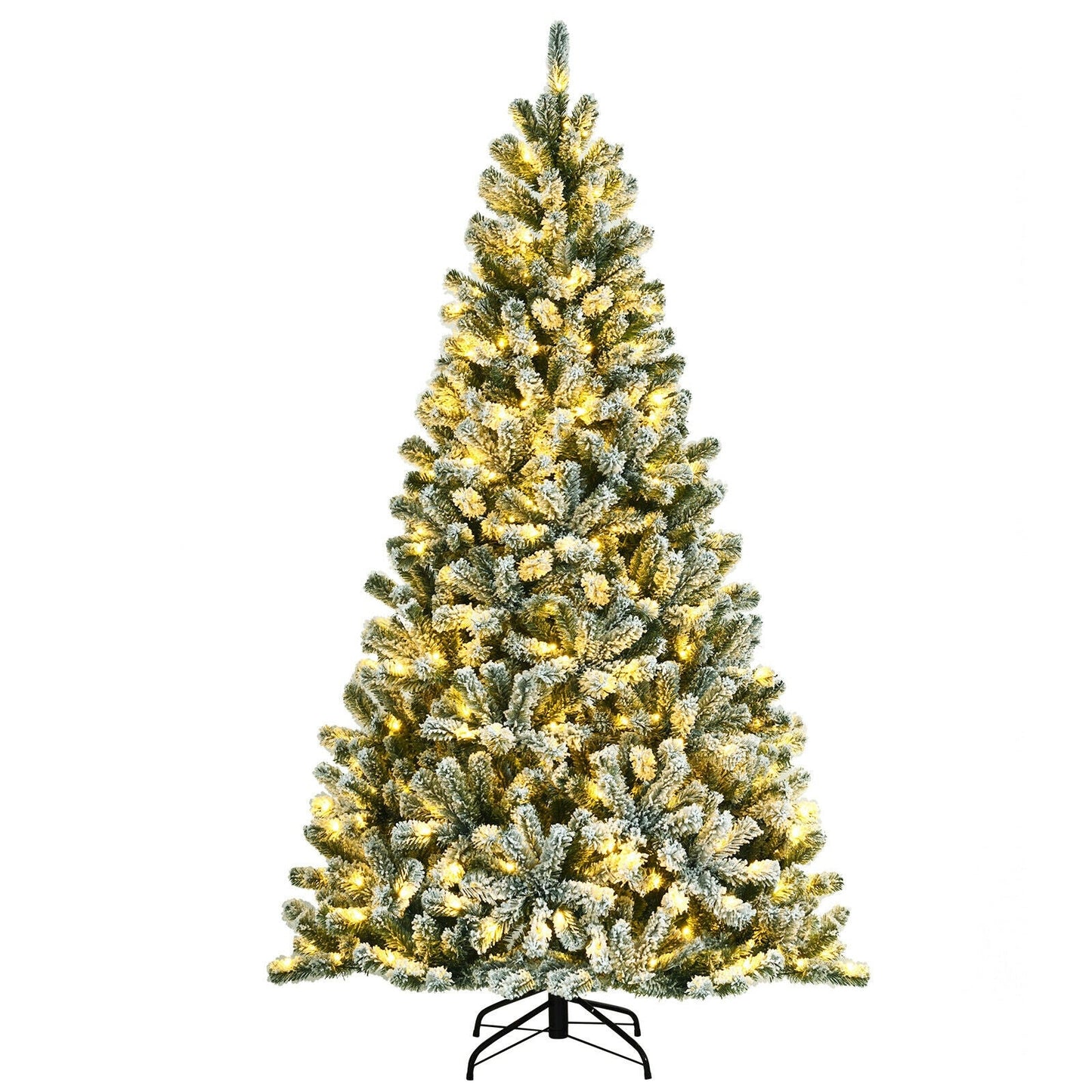 6 Feet Pre-lit Snow Flocked Hinged Christmas Tree with 928 Tips and Metal Stand