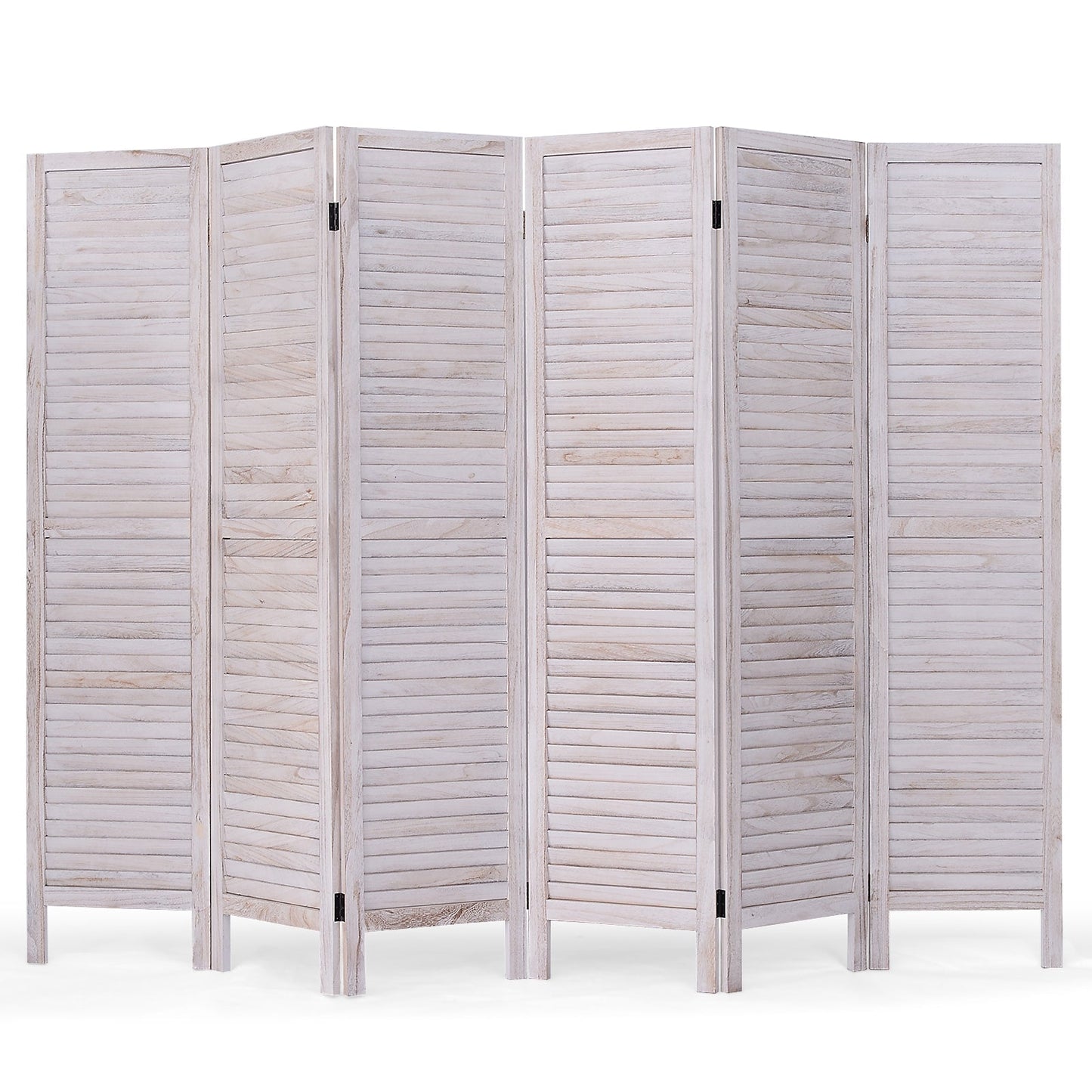 6 Panels Classic Venetian Wooden Slat Room Screen-White