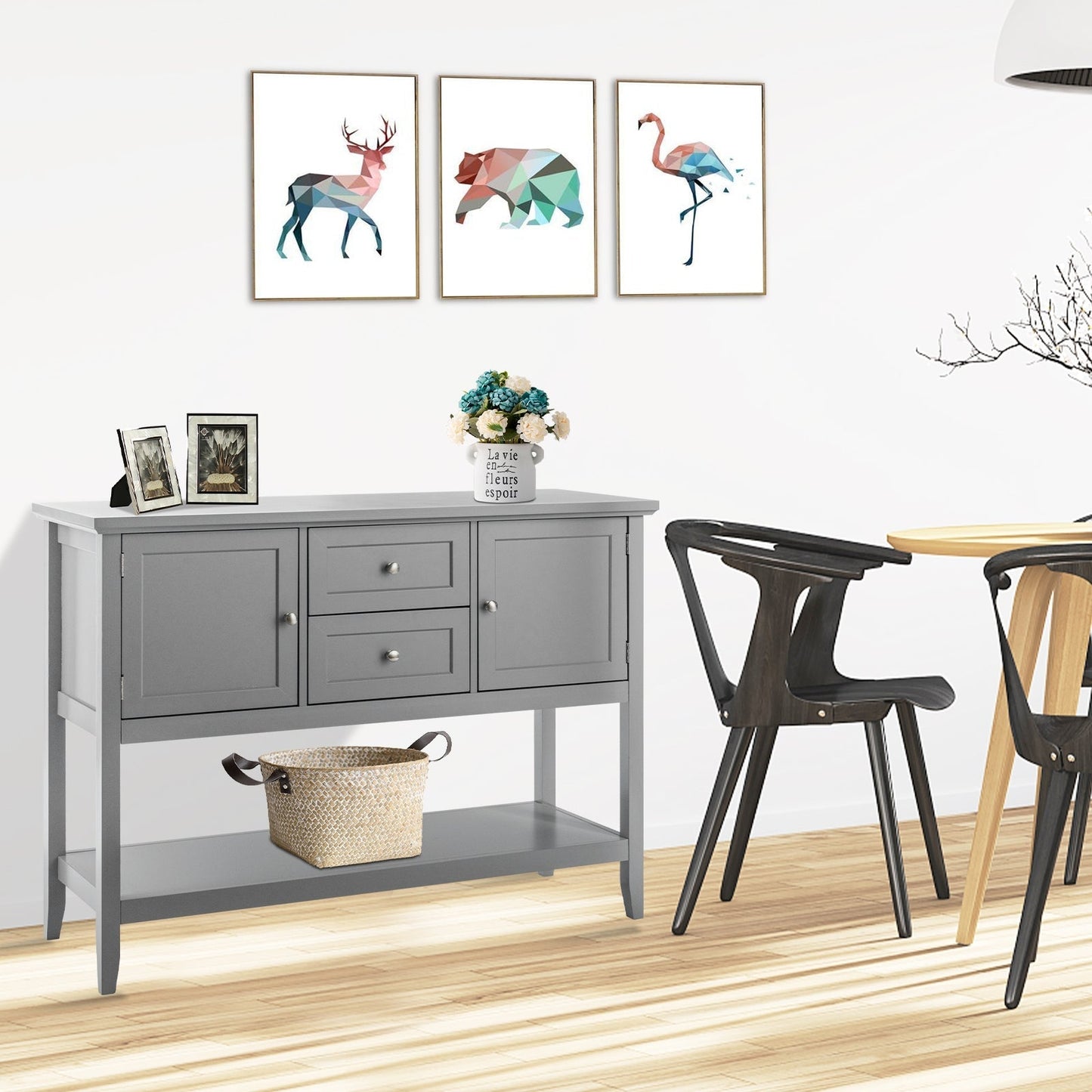 Wooden Sideboard Buffet Console Table with Drawers and Storage