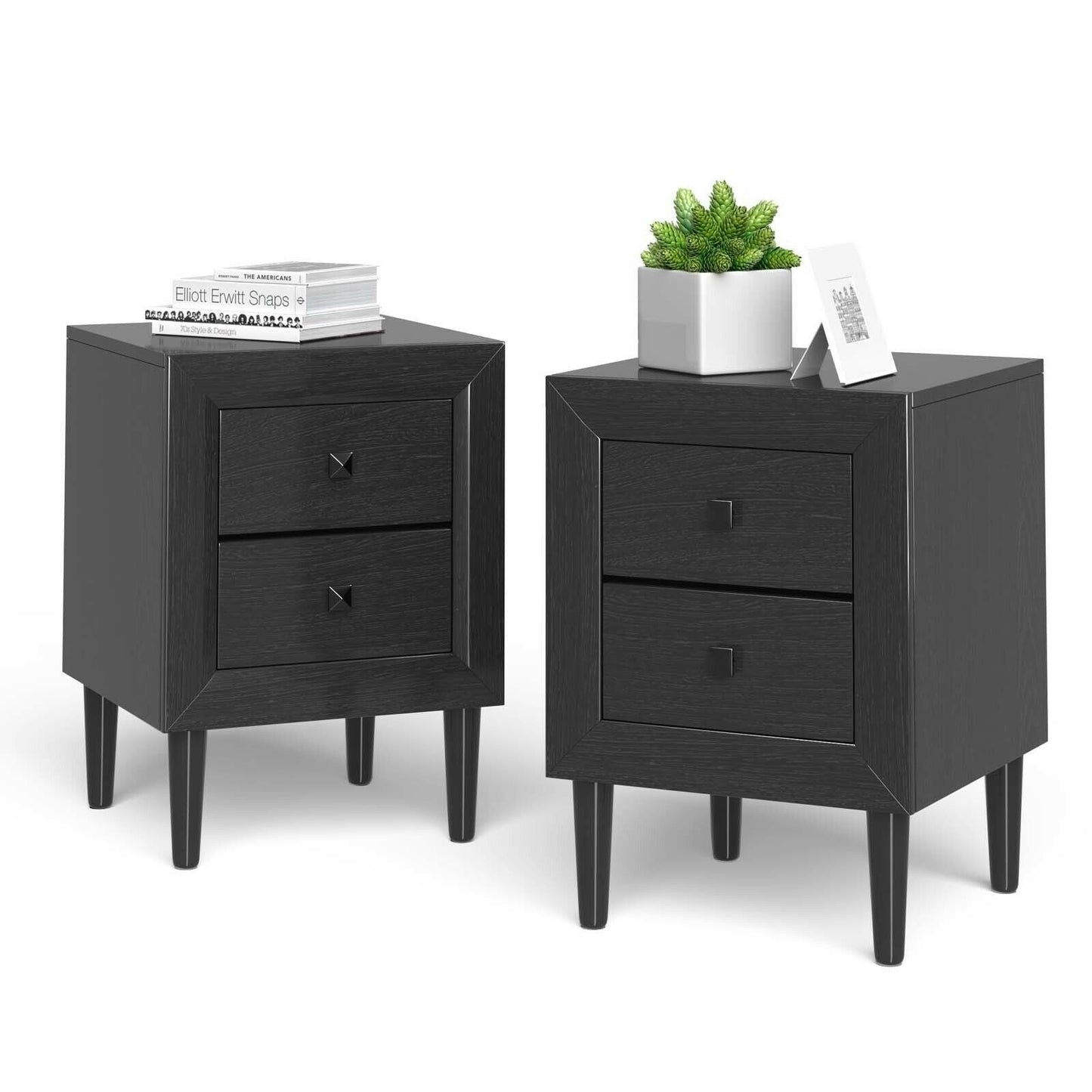 2PCS Nightstand W/2 Drawer Multipurpose