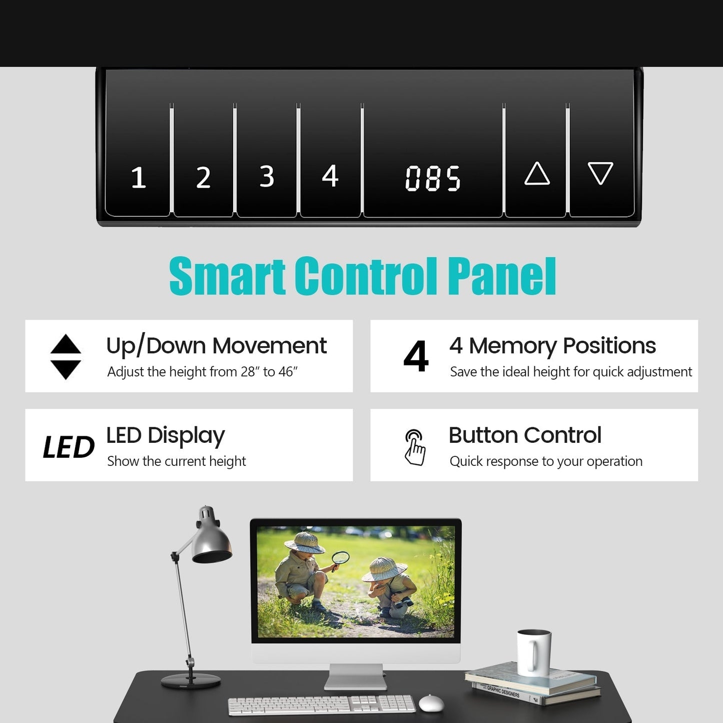 Electric Height Adjustable Standing Desk with Memory Controller