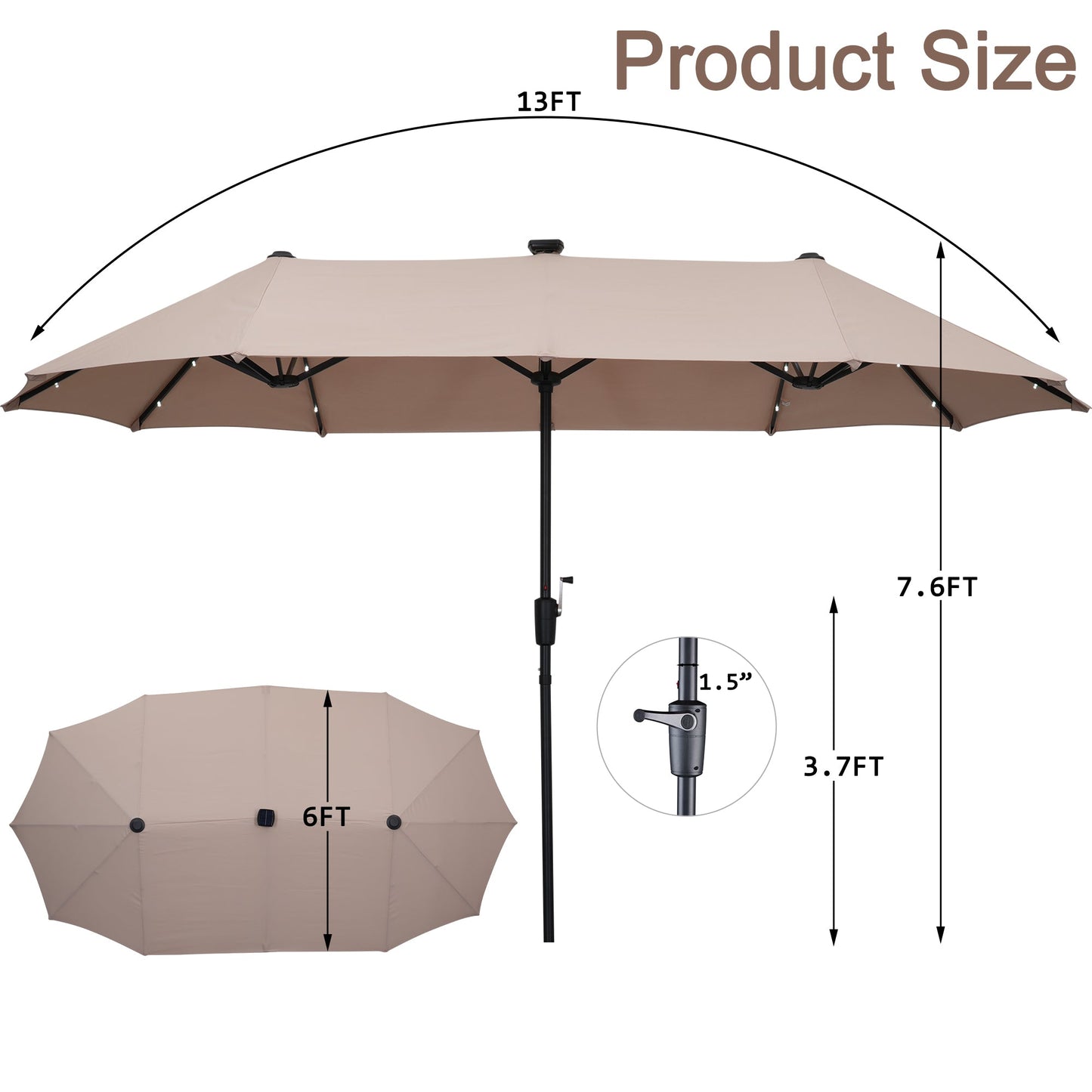 Ainfox 13ft Large Patio Umbrella with Solar Lights, Outdoor Double-Sided Rectangle Market Heavy Duty Umbrellas without Base