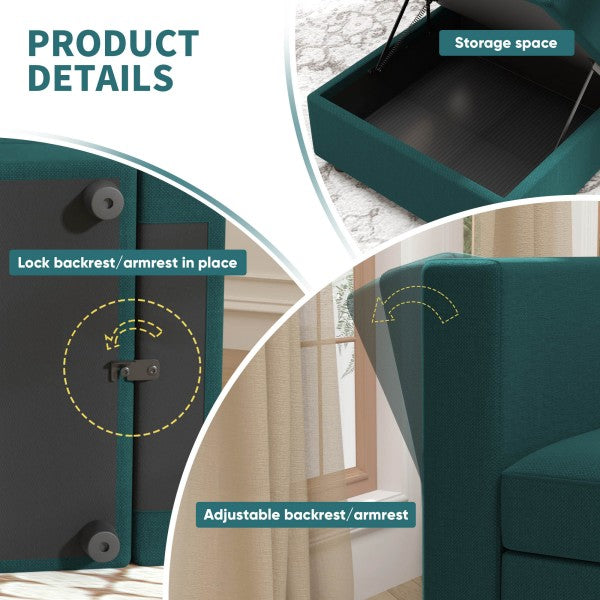 Ainfox U  Shaped 4 Seats +2 Ottomans Modular Sectional Sofa Couch With Storage