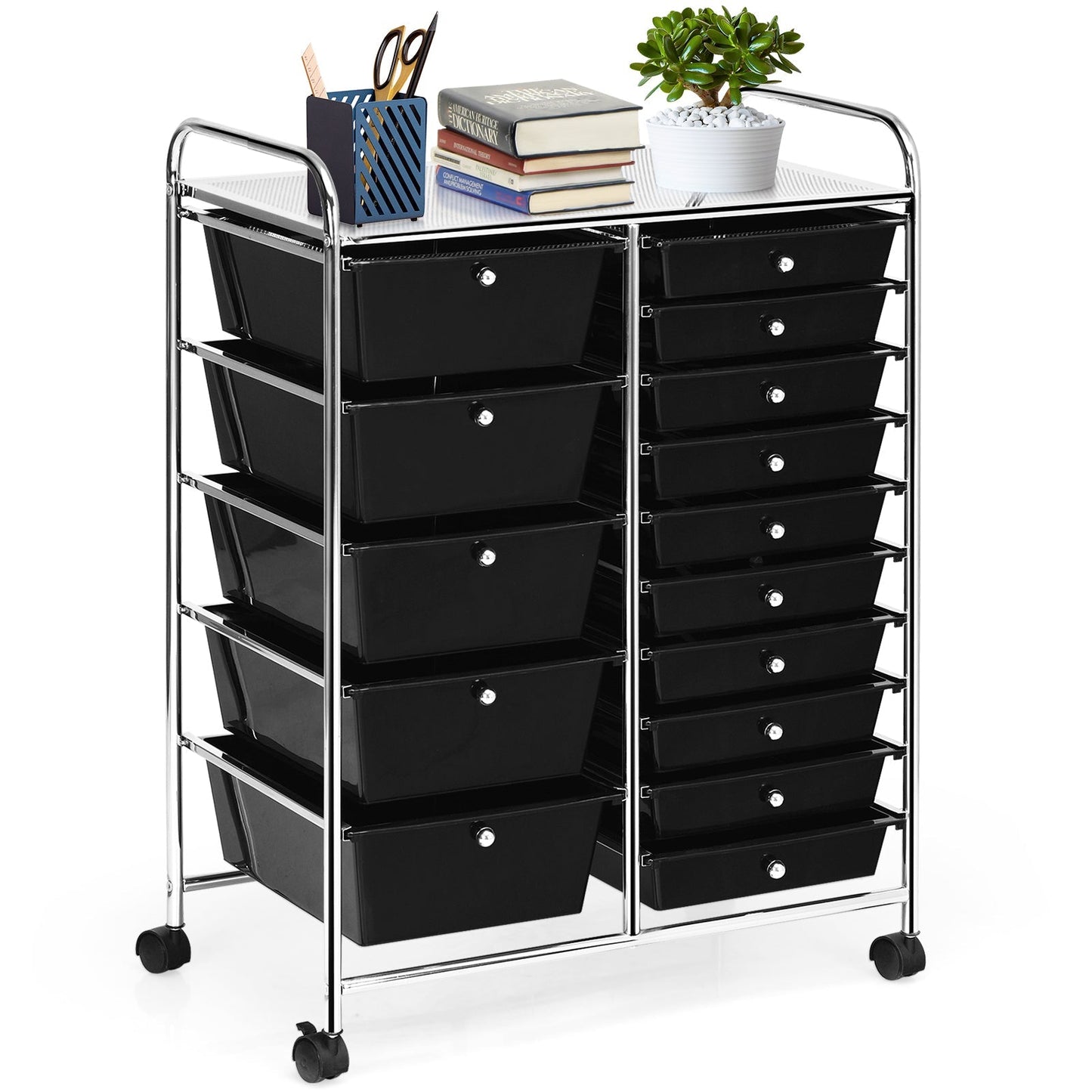 15-Drawer Utility Rolling Cart with Drawers Multi-Use Storage-Icecream Multicolor