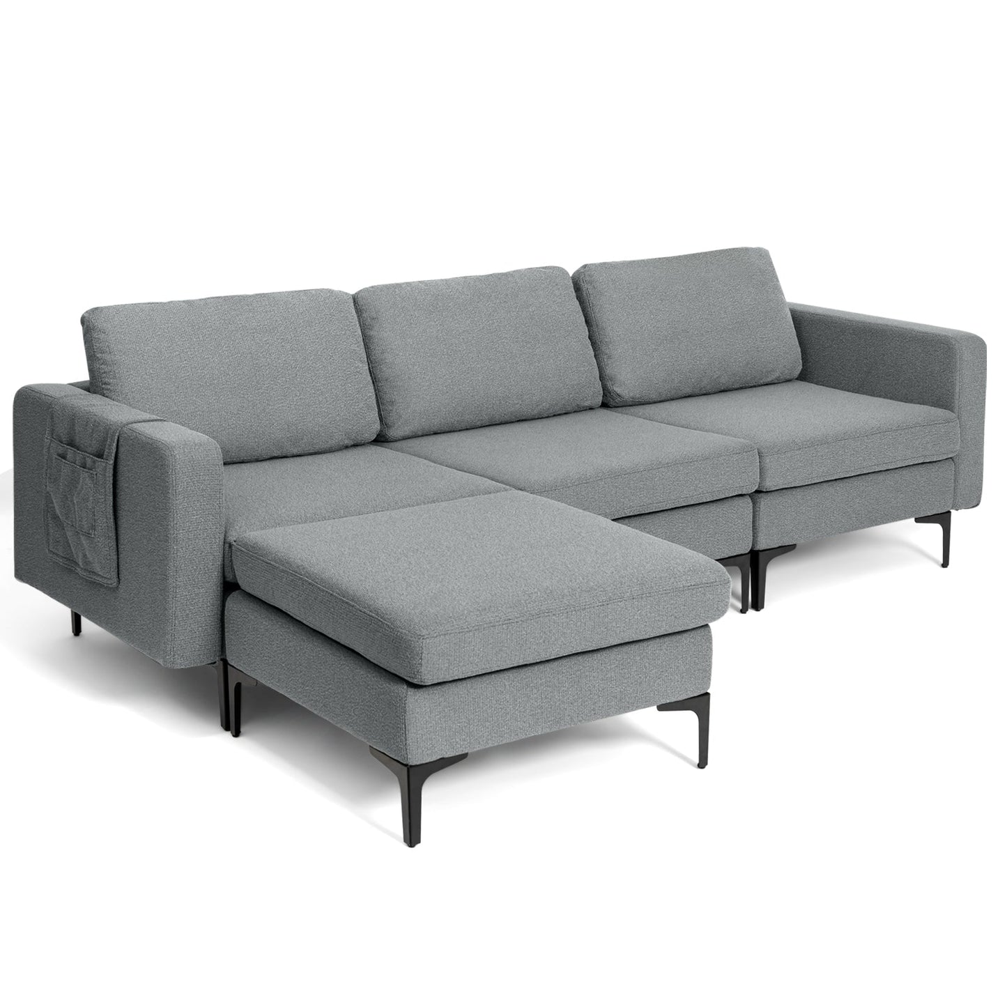 Modular 3-Seat L-shaped Sectional Sofa with Reversible Chaise and 2 USB Ports-Green