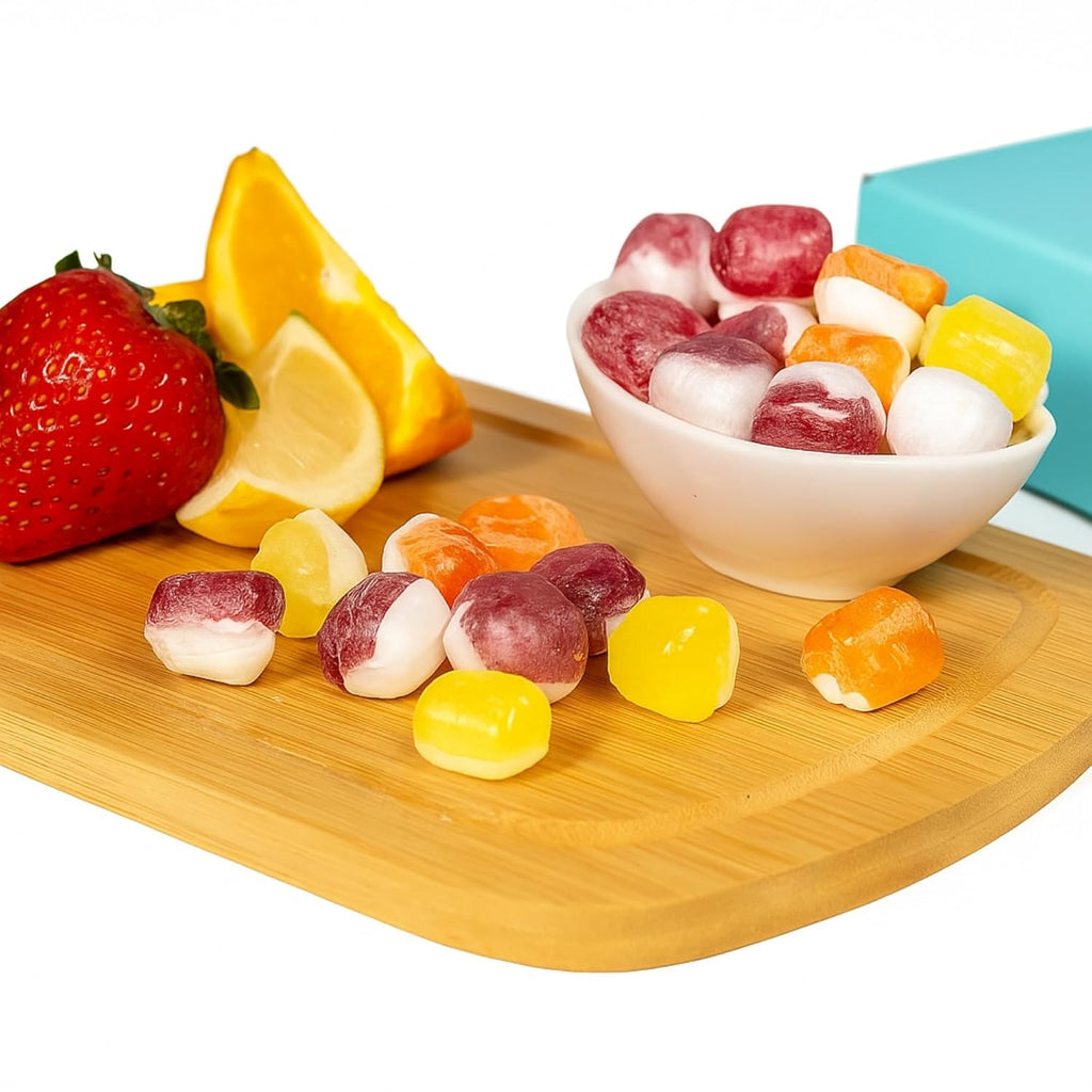 Andy Anand Sugar-Free Trio Hard Candy, 25 pc – Strawberry, Orange & Lemon, European Imported, Keto & Diabetic-Friendly Gourmet Gift Box
