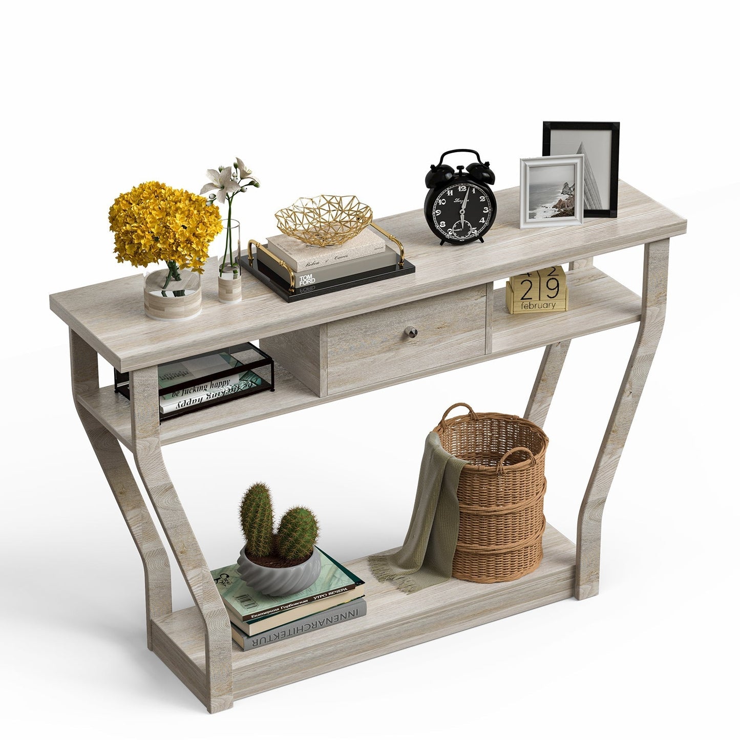 Curved Frame Modern Console Table with Storage Drawer for Entryway