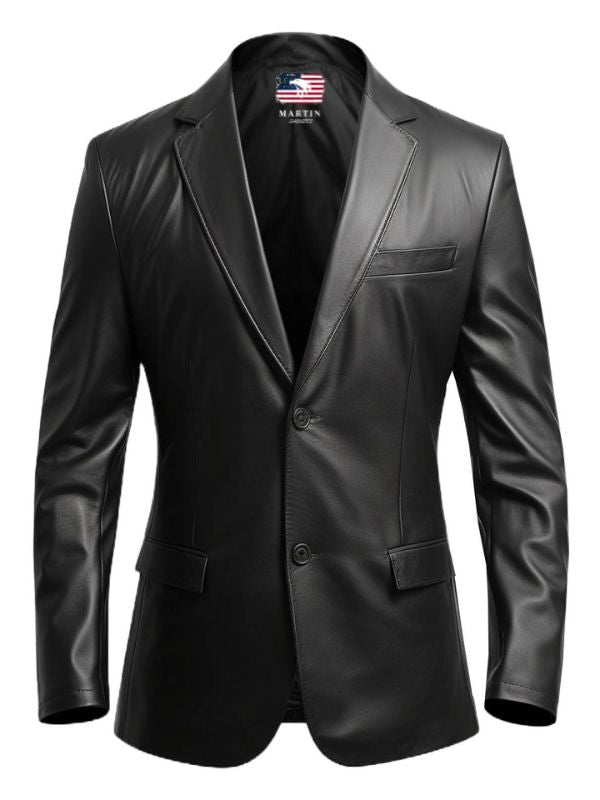 Men Black Leather Blazer