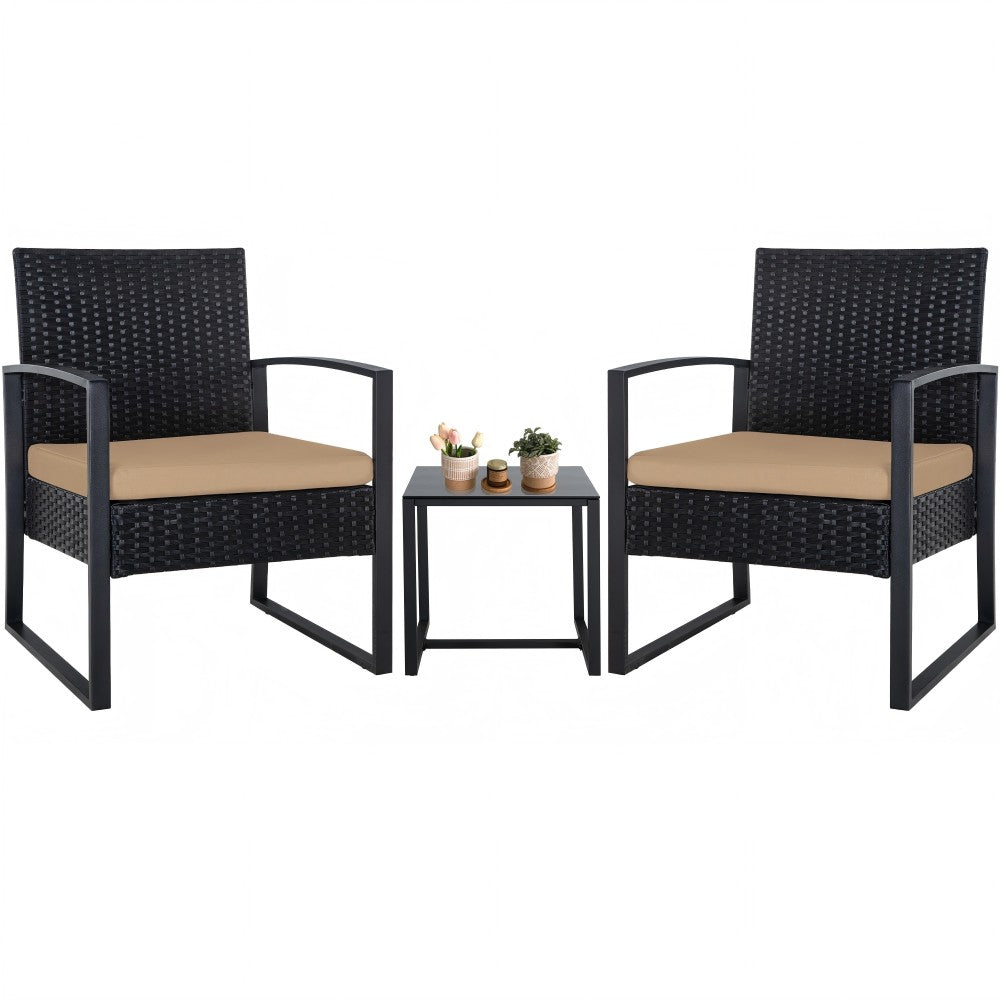 Ainfox  3 Pieces Outdoor Patio Sofa Set, Patio Bistro Set, All-Weather Wicker Conversation Set