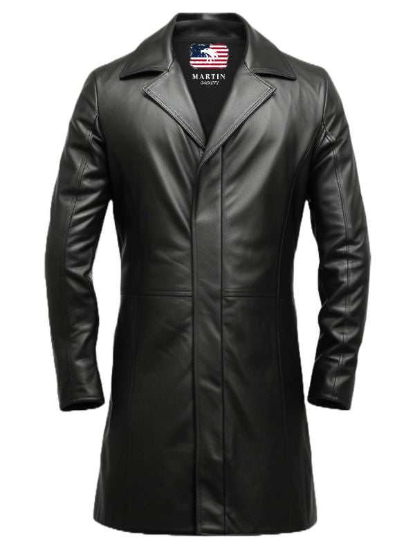 Men’s Black Long Leather Coat