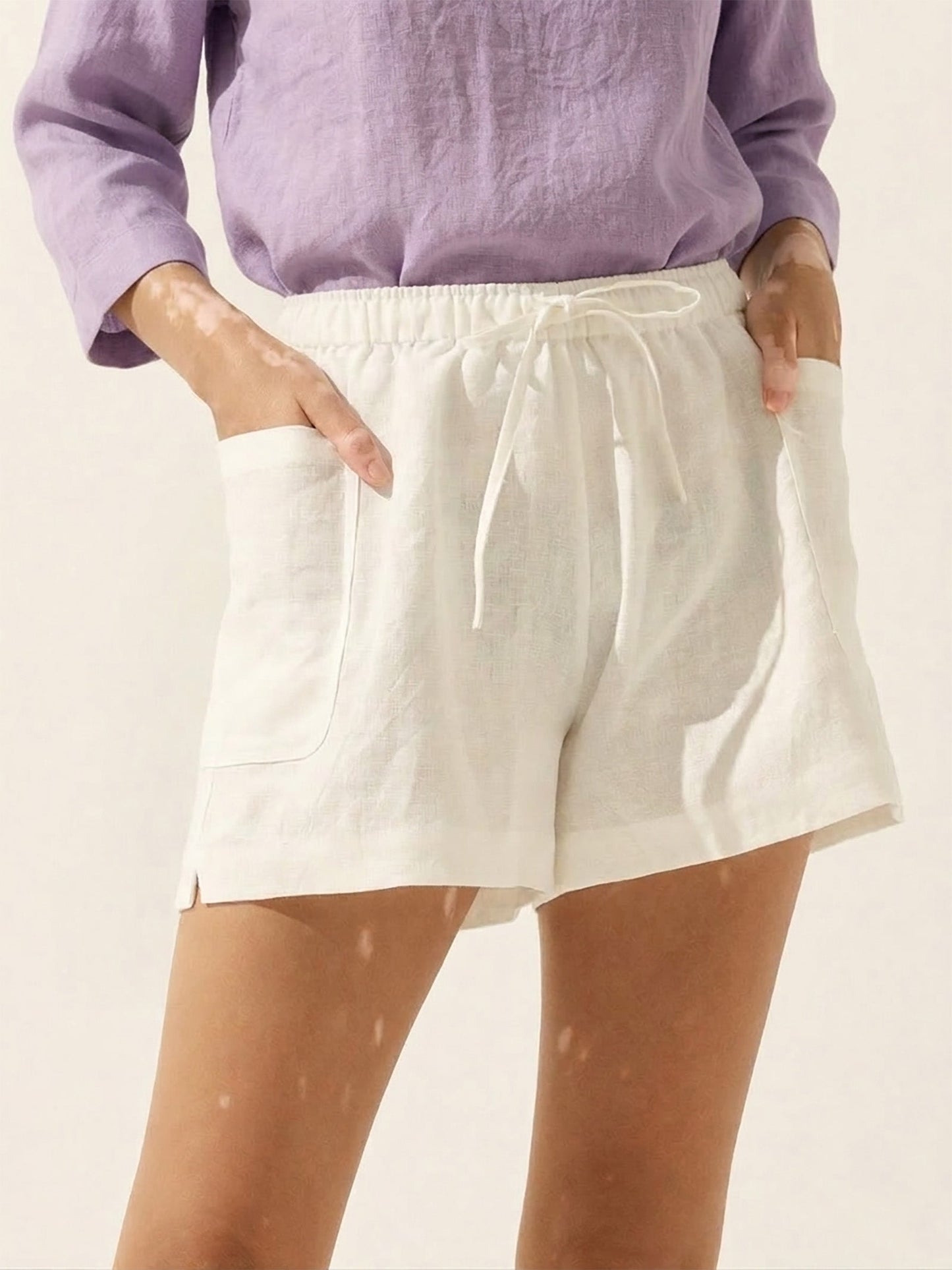 100% Linen Utility Side-Pocket Shorts WYNNIE