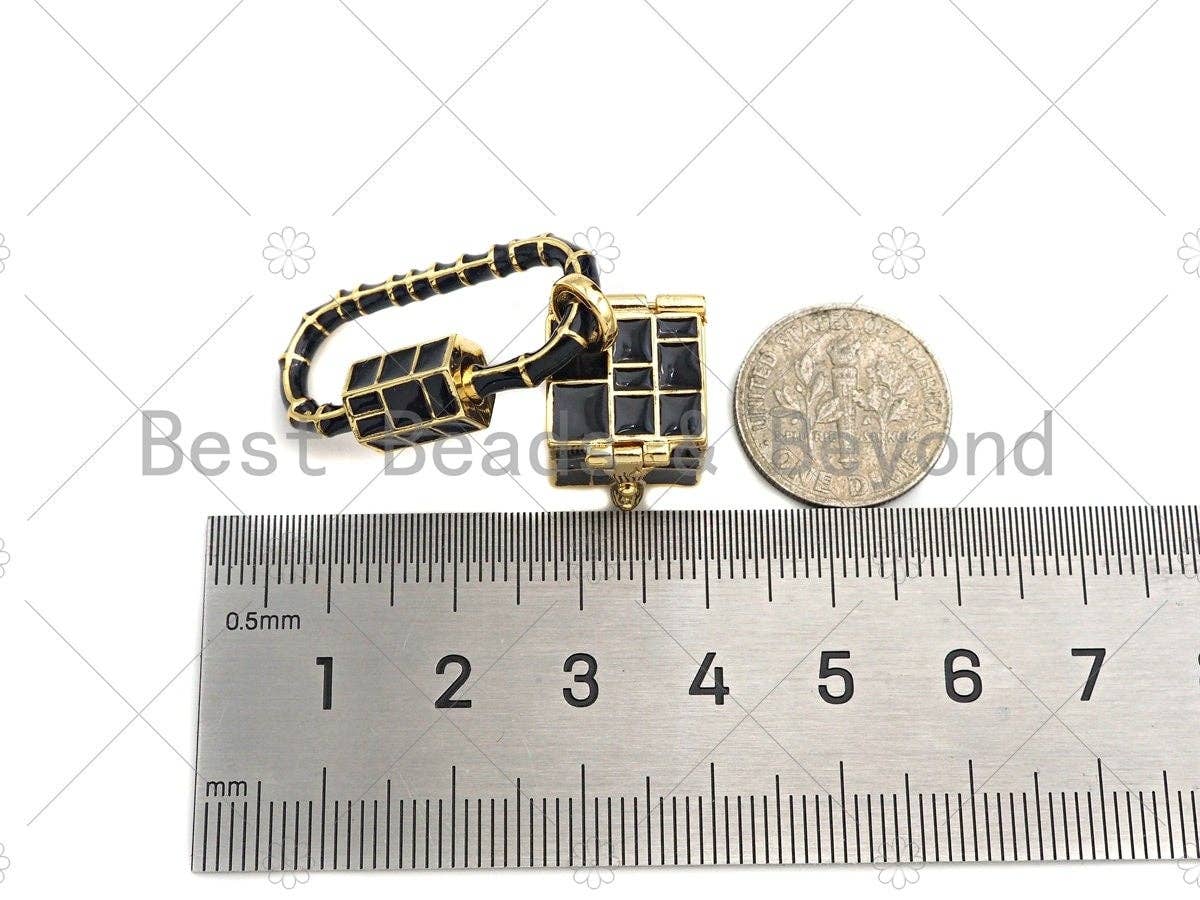 Colorful Enamel Pave Oval With Square Box Shape Clasp, Gold Carabiner Clasp, Screw Clasp, Chain Connector Clasp, 16x46mm, sku#K121