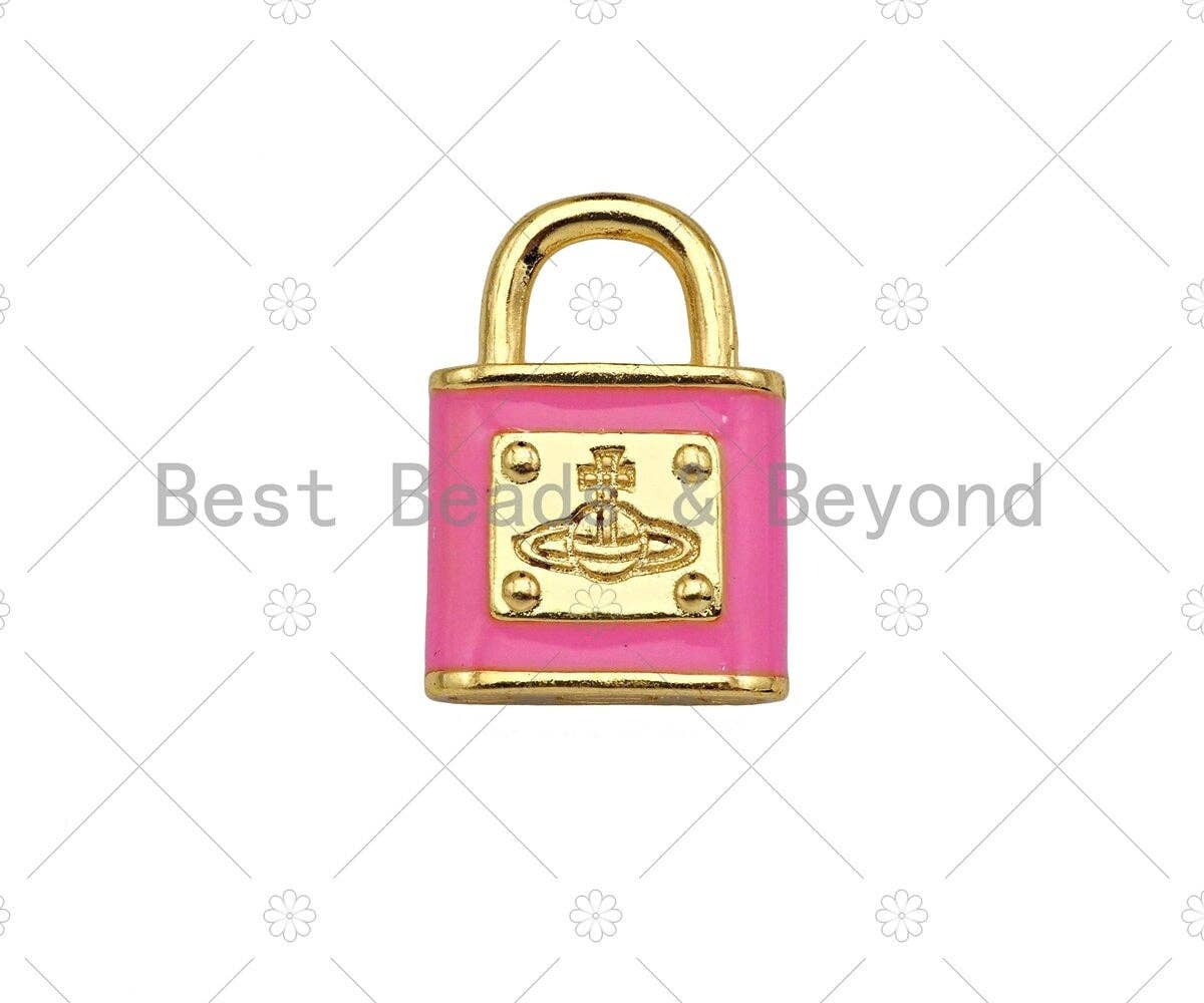 Gold Filled Colorful Enamel Lock Shape Pendant, 18K Gold Filled Lock Enamel Charm, Enaeml Jewelry,15x22mm,Sku#LK361