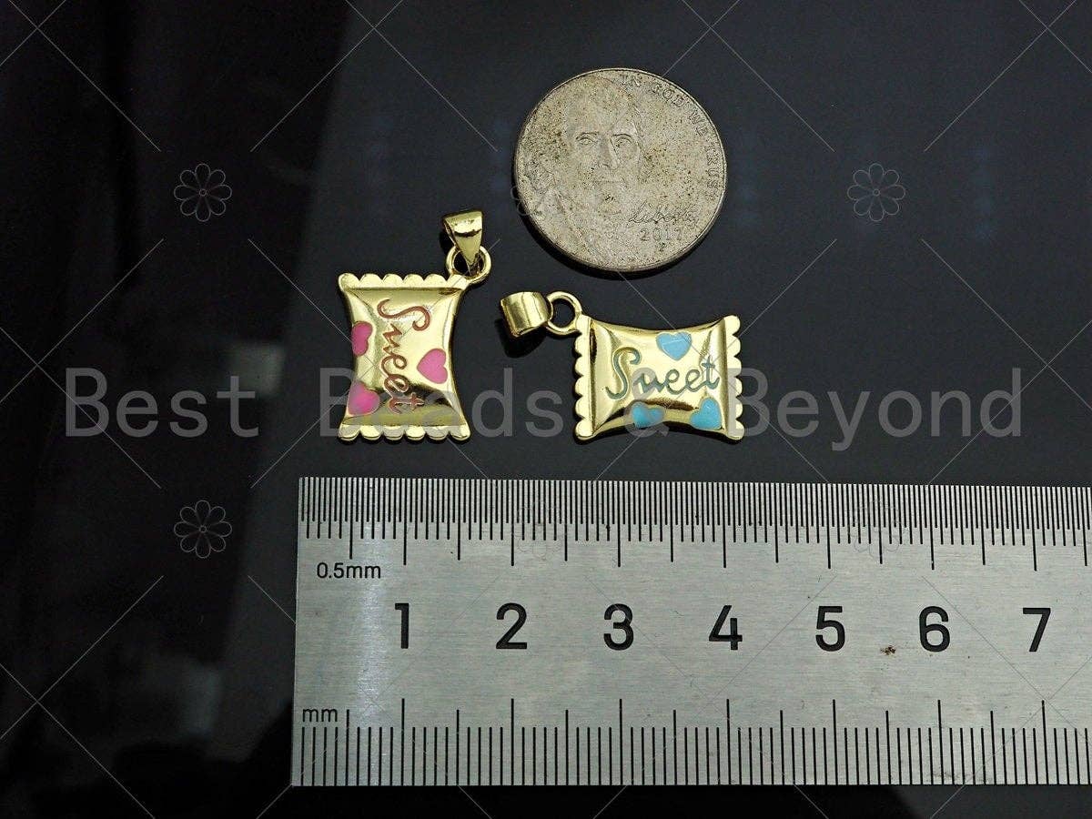 Colorful Enamel Sweet Heart Candy Rectangle Shape Pendant,18K Gold Filled Enamel Charm,Enamel Jewelry,15x20mm,Sku#LK333