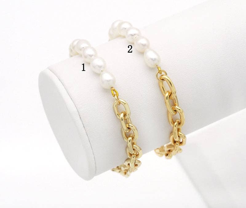 Freshwater Pearl Gold Chain Bracelet with toggle clasp, Sku#EF216