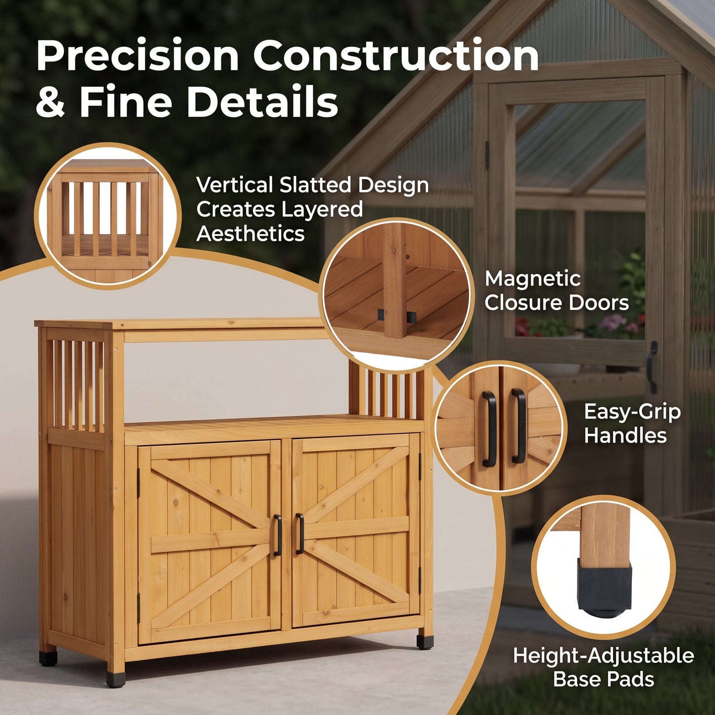 Wooden Patio Bar Table Set with Storage Buffet Cabinet