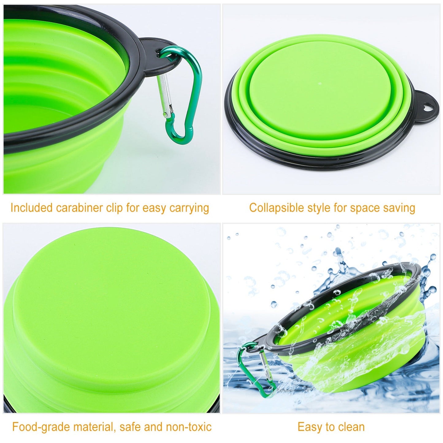Collapsible Silicone Dog Bowls with Carabiner