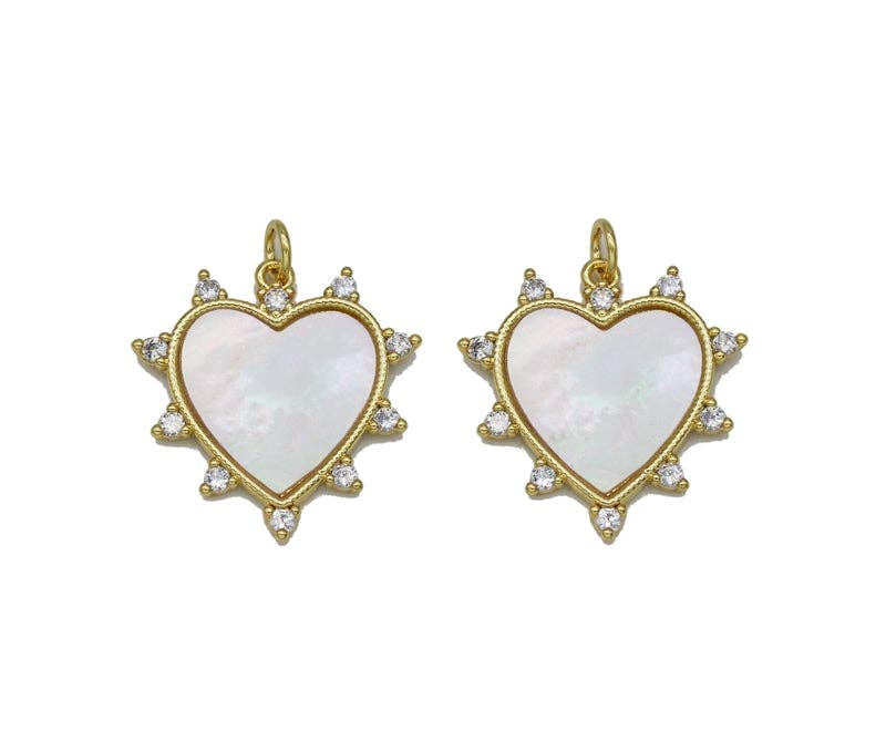 CZ Pave Mother of Pearl Spike Heart Charm, Sku#L713