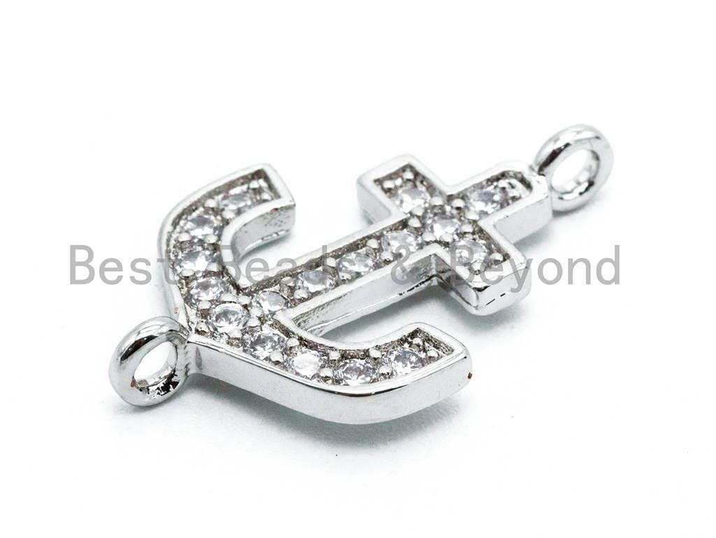 CZ Clear Micro Pave Anchor Arrow Connector, Clear CZ on Gold/Silver/Rose Gold/Gunmetal Bracelet Necklace Charm,14x23mm, sku#M217