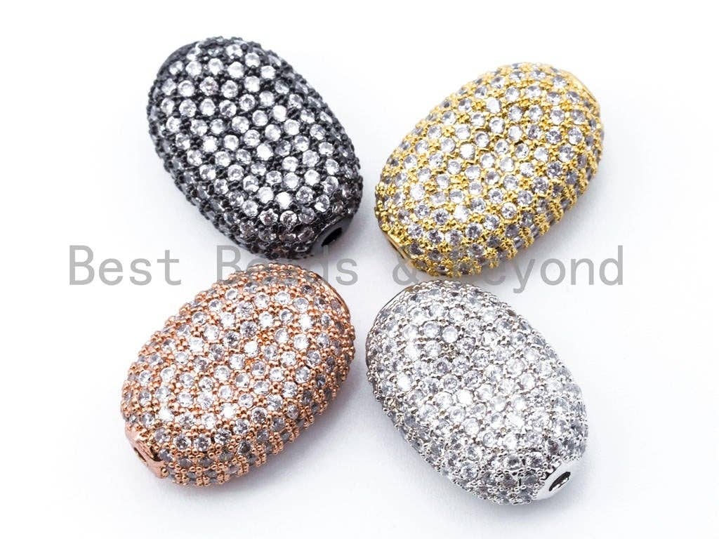 CZ Micro Pave Curved Oval Egg Beads, Cubic Zirconia Spacer Beads, 19x13mm, sku#G186